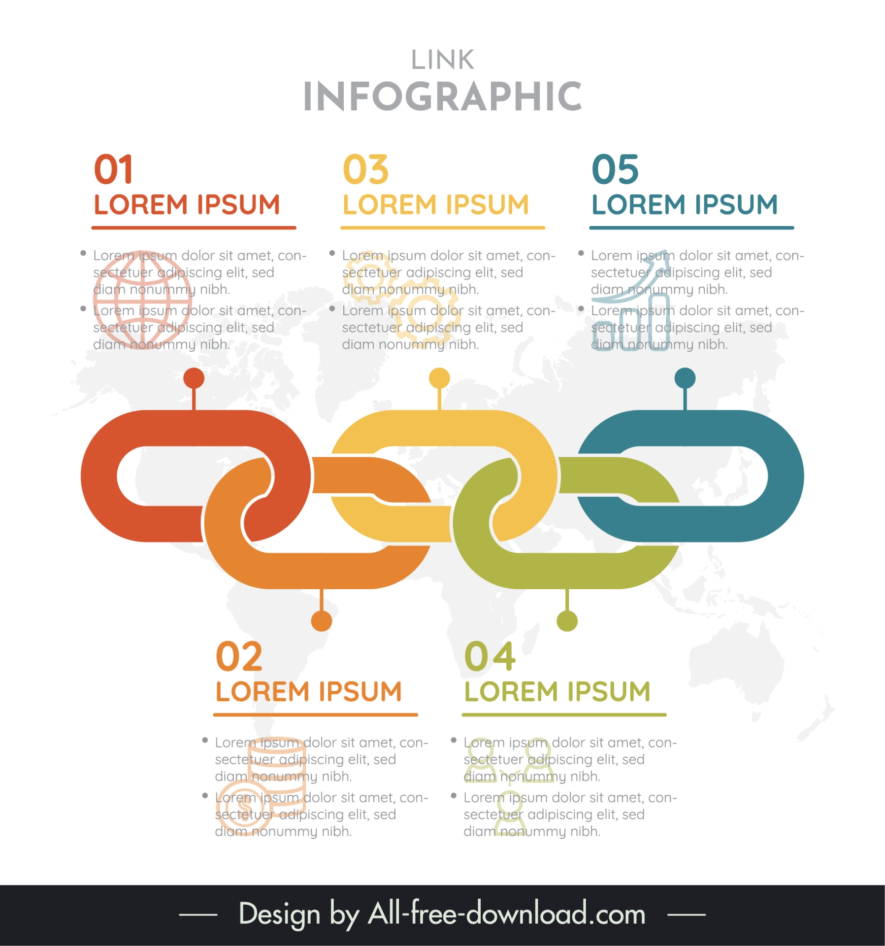 link infographic  template connection chain blurred world map ui