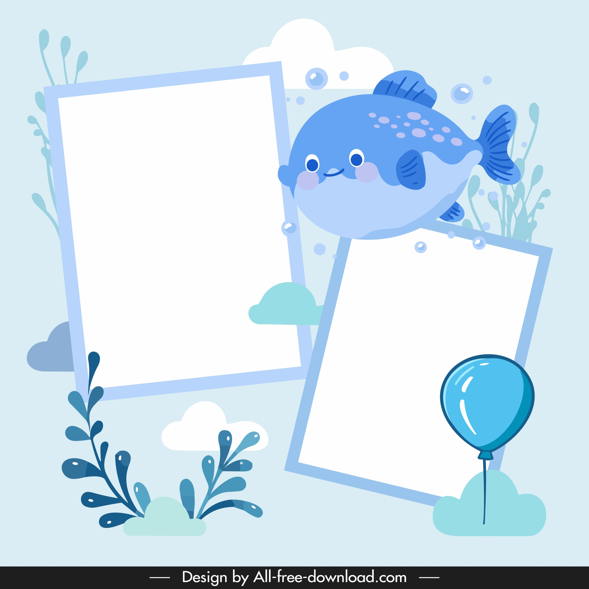 cute frame design elements marine elements cloud balloon 