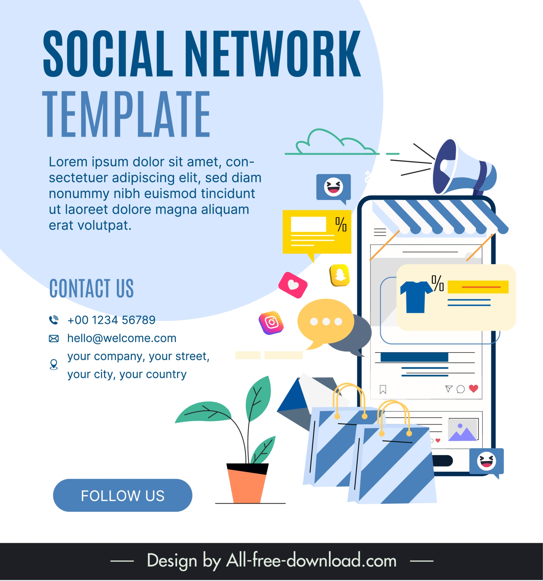 social network template flat commerce symbols 