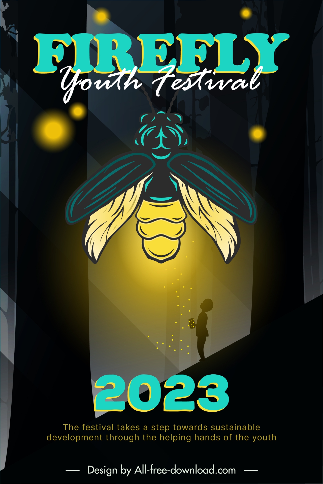 fireflies youth festival poster template handdrawn dark silhouette