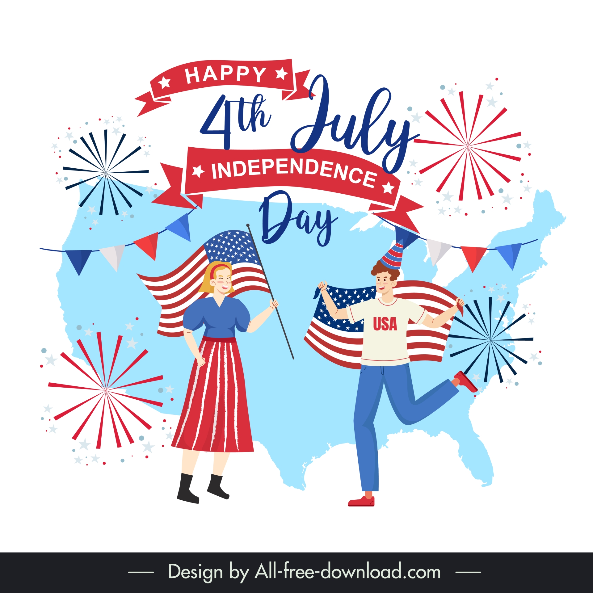  usa independence day banner template cute dynamic cartoon 