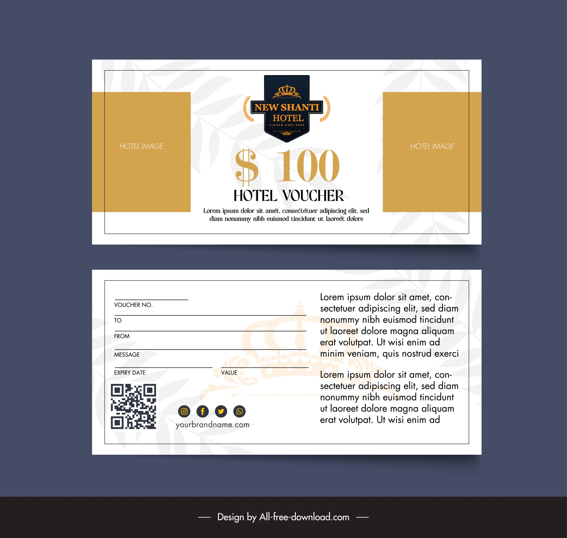 hotel voucher template elegant flat leaves blurred