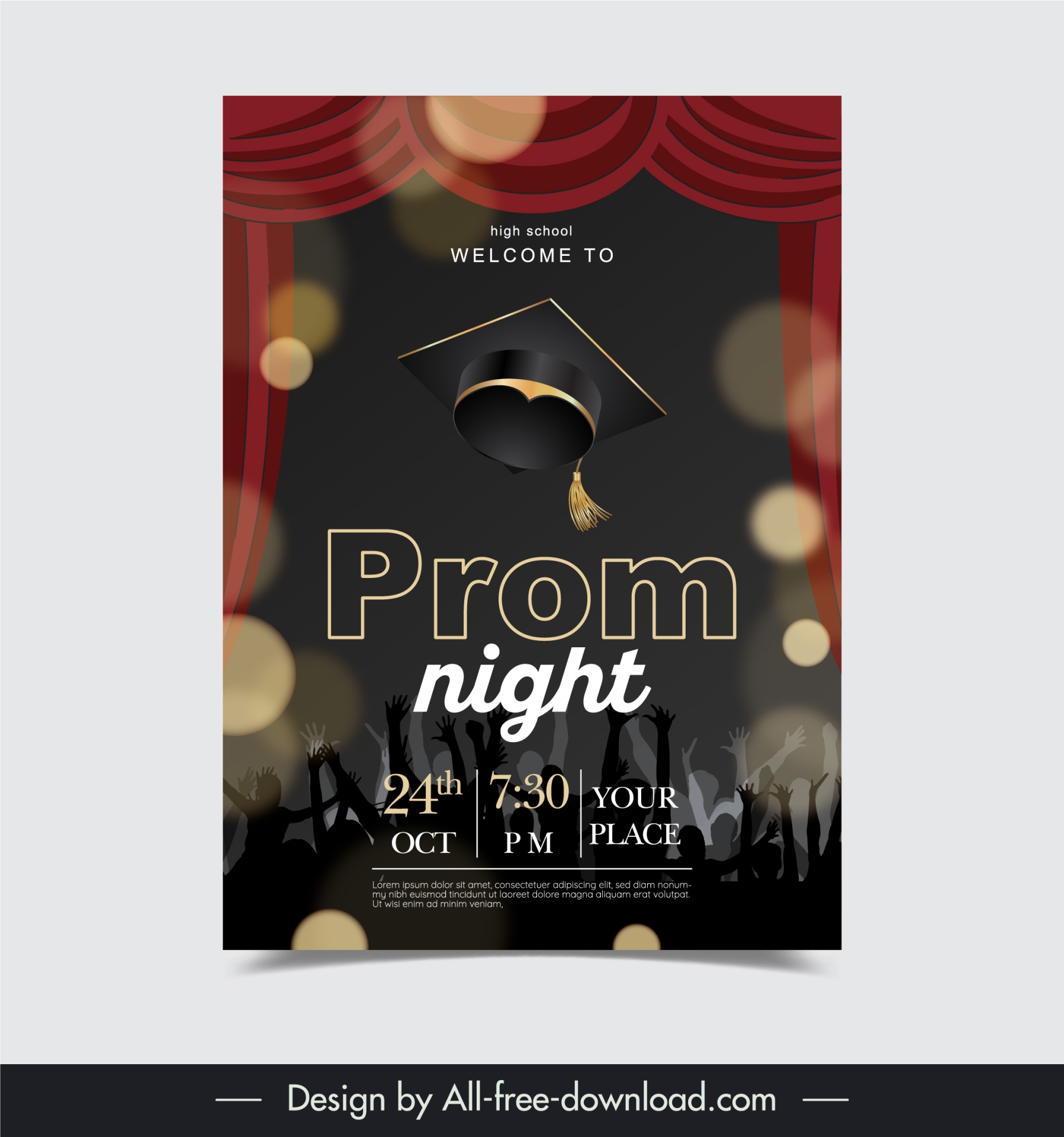 high school graduation party poster template dynamic bokeh silhouette