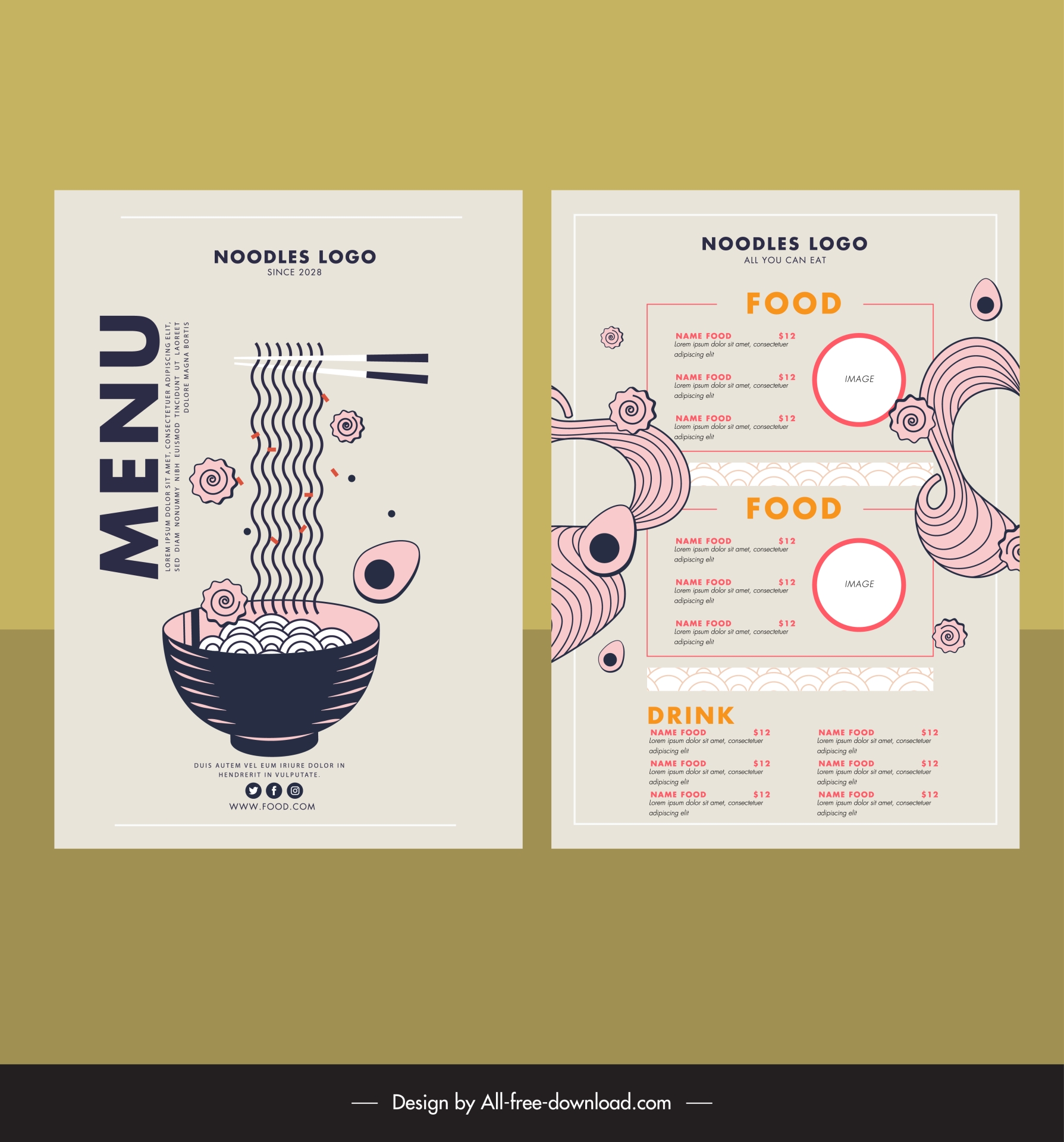 noodle menu template flat classical dynamic handdrawn