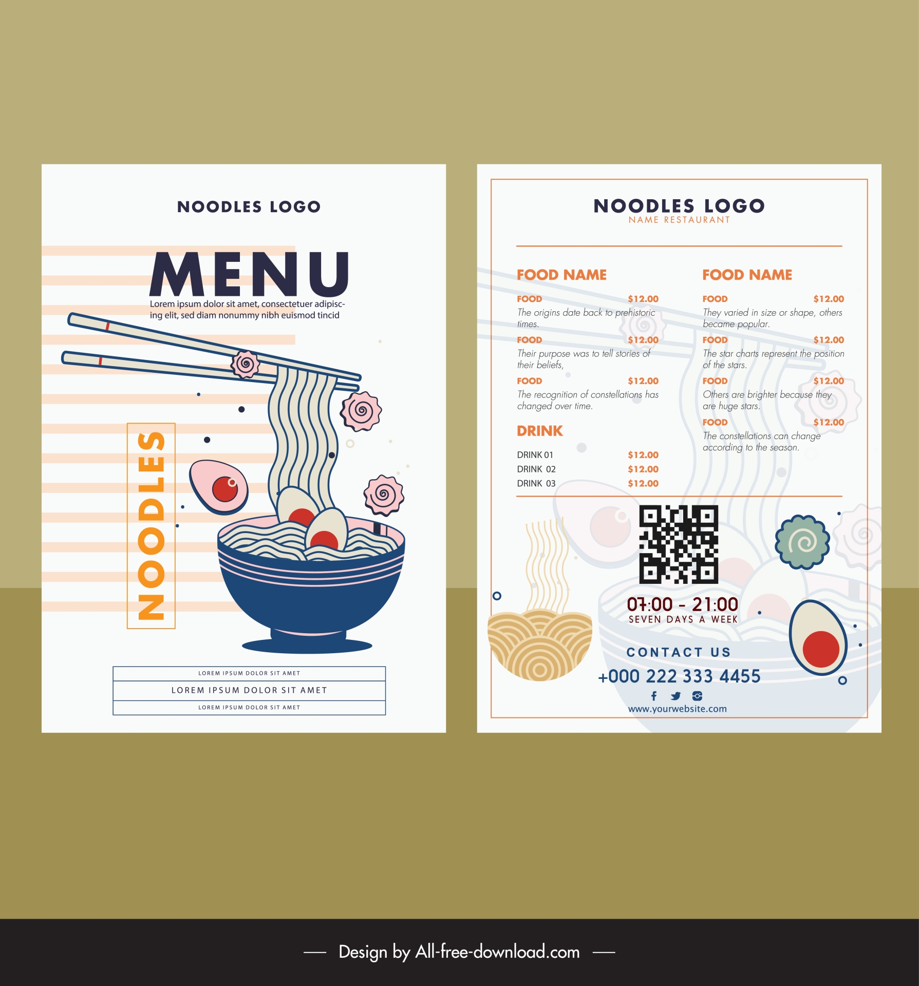 noodle menu template elegant flat classic