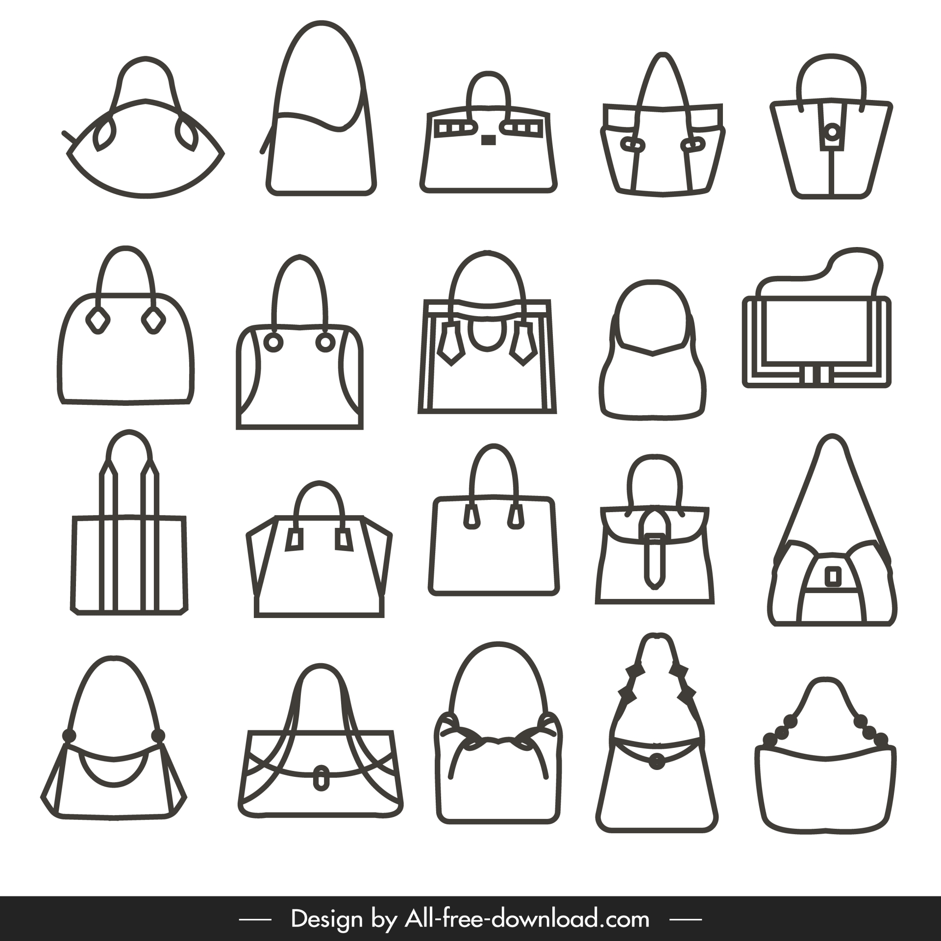 fashion handbag templates collection flat handdrawn outline