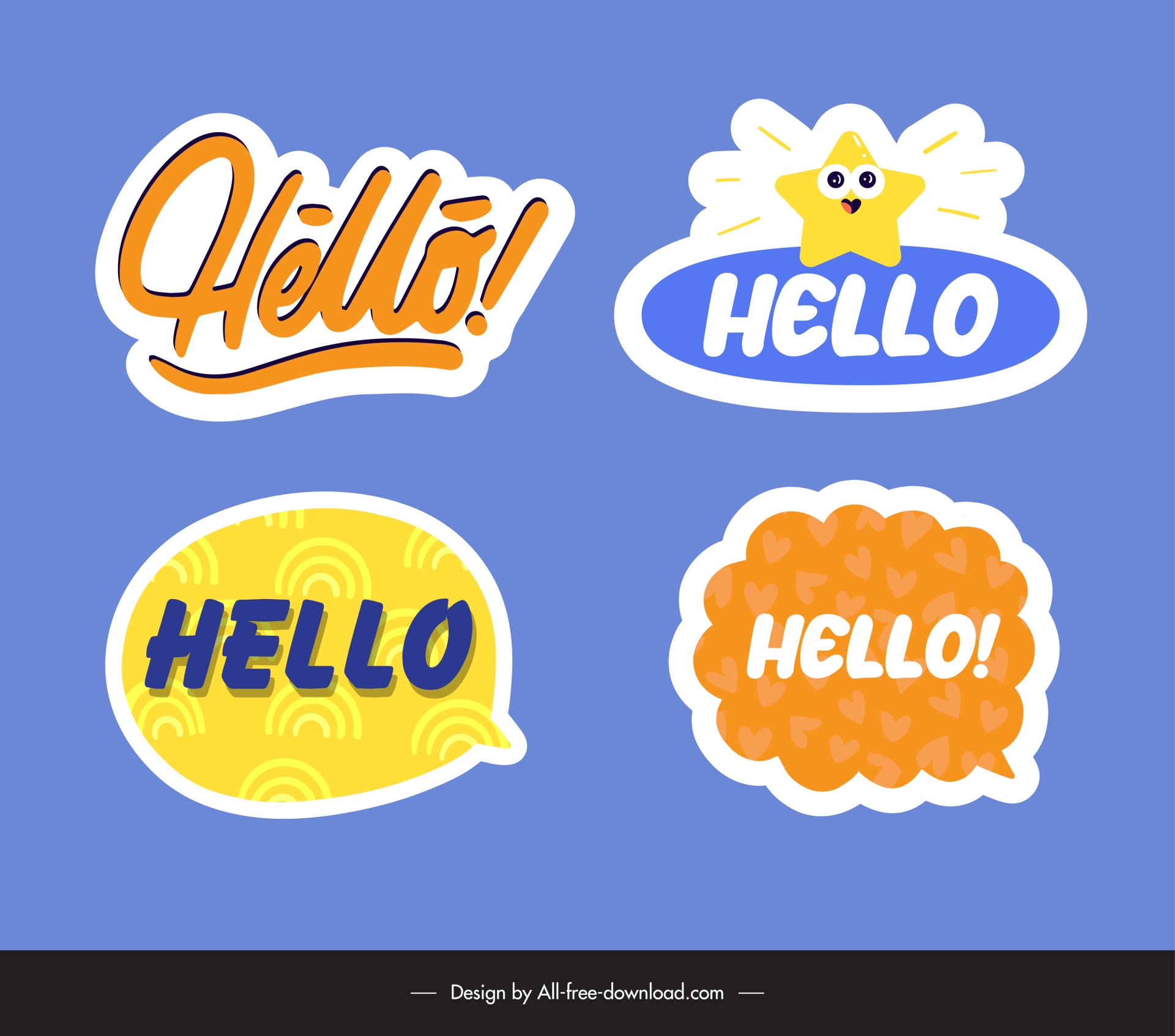 hello common label design elements cute flat