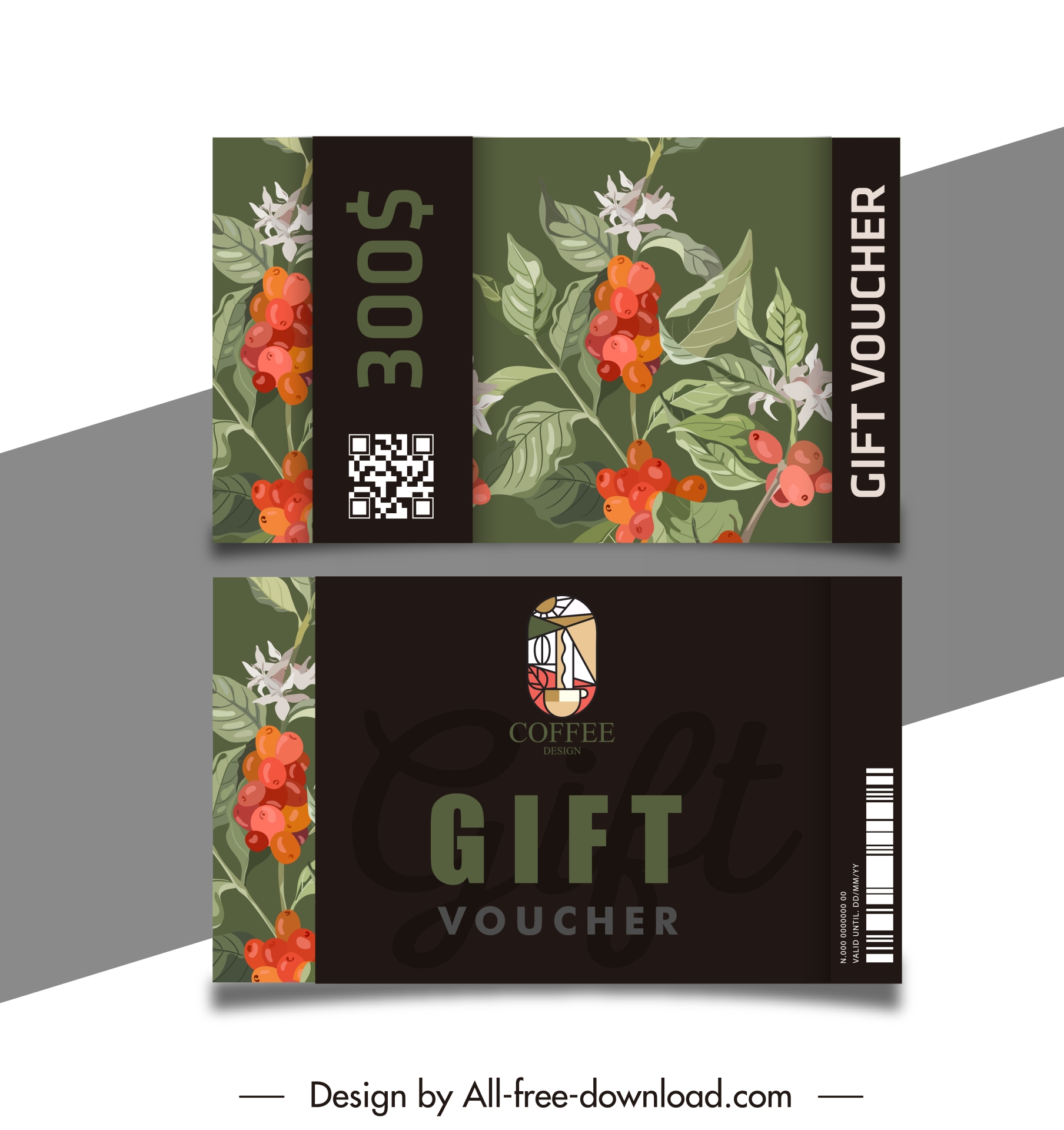 coffee voucher template elegant flowers