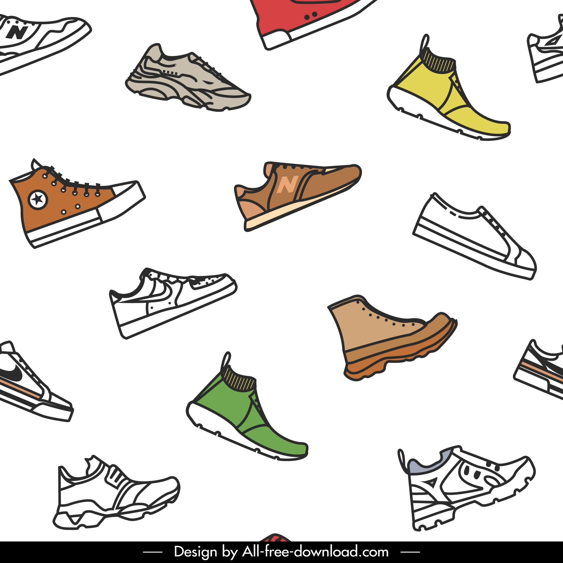 male shoes pattern flat handdrawn