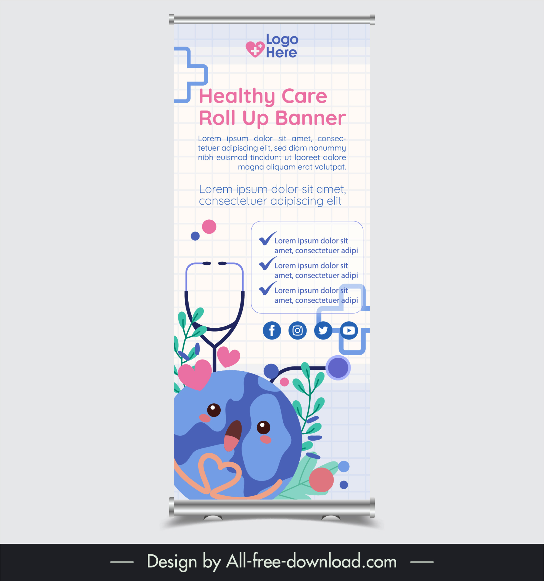 healthy care roll up banner cute stylized earth medical elements