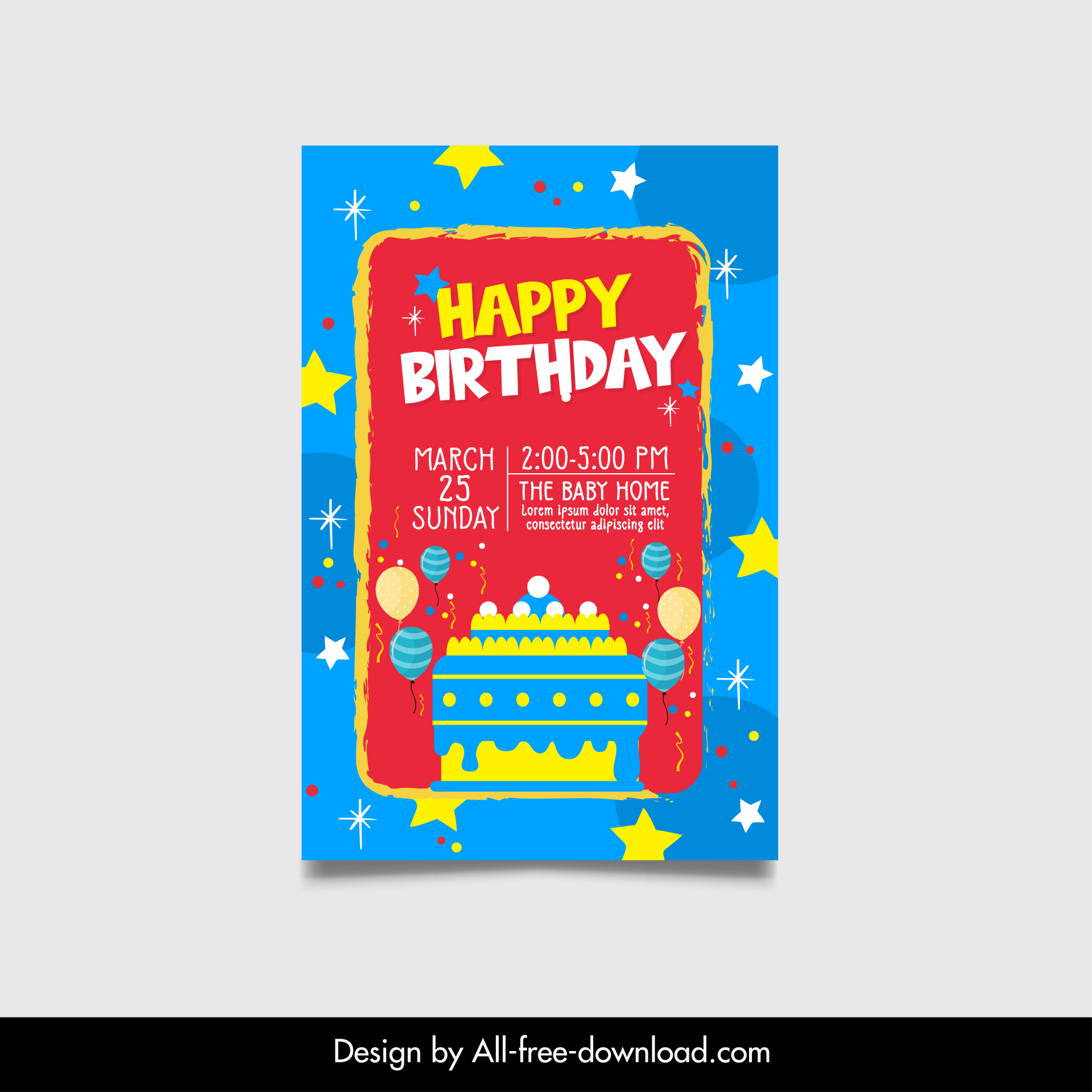 happy birthday invitation card template flat elegant stars balloon