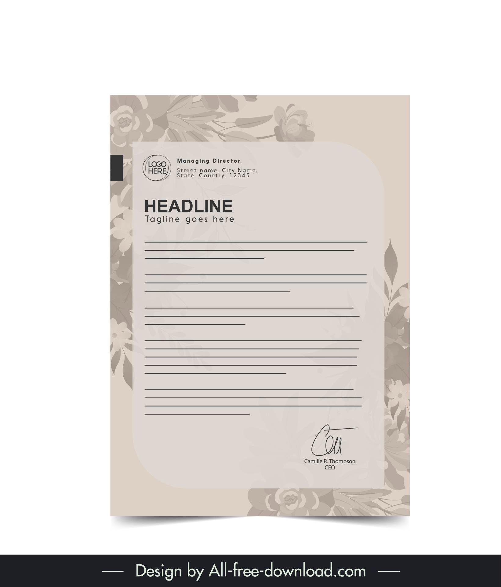 business letterhead template elegant classical botany decor 