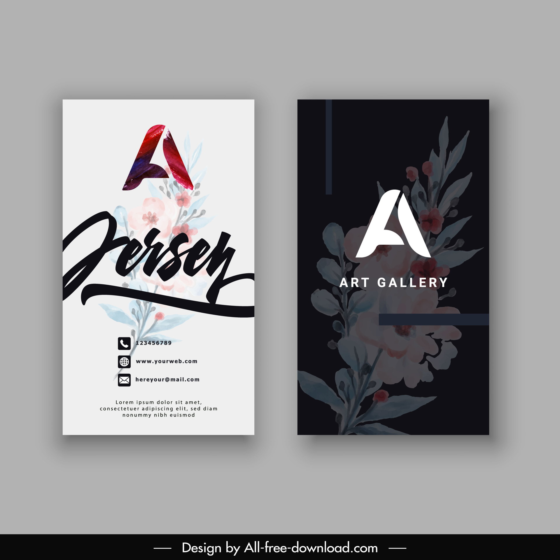 art gallery business card templates elegant contrast flora