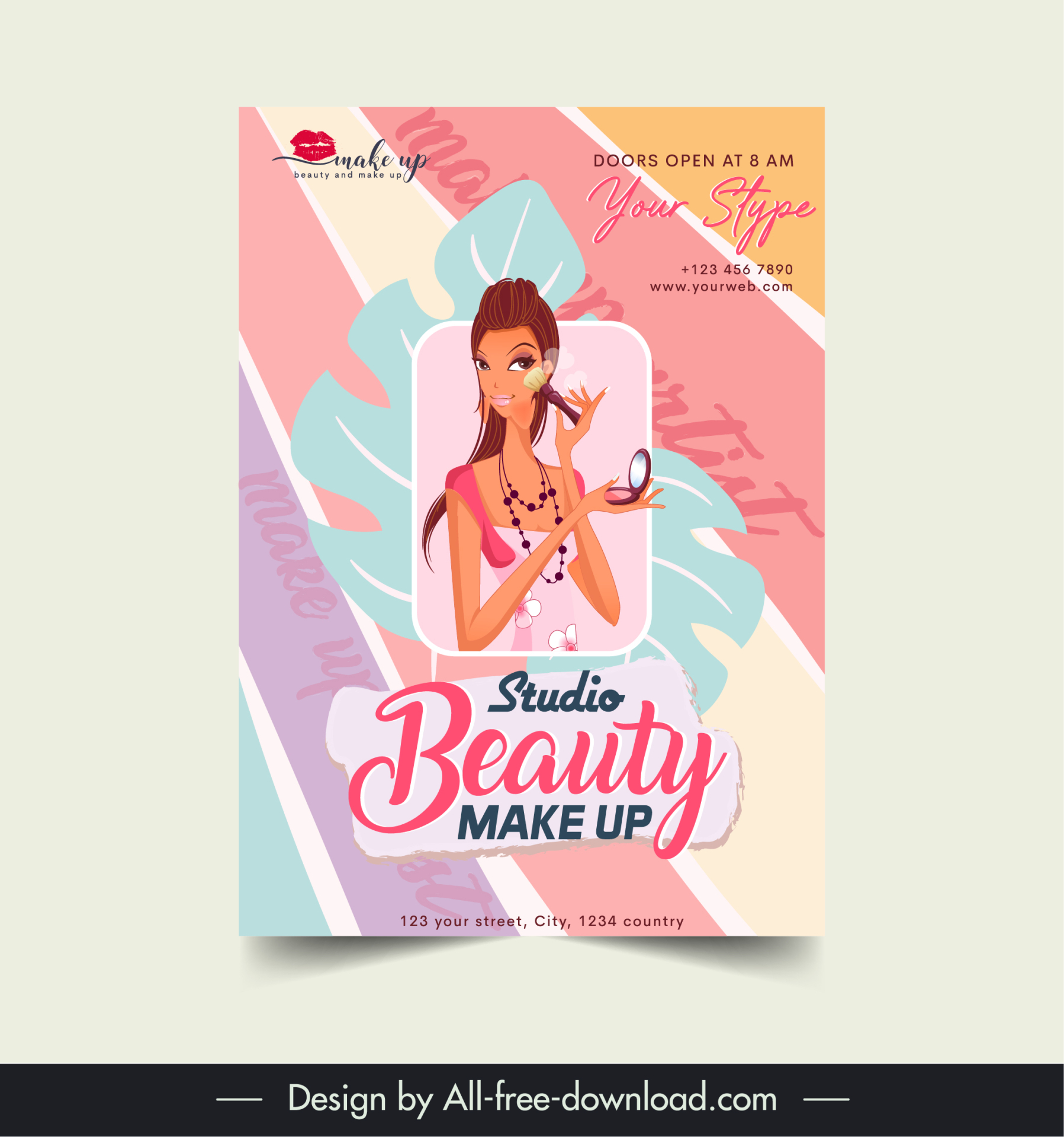 makeup beauty studio flyer template cartoon lady design 