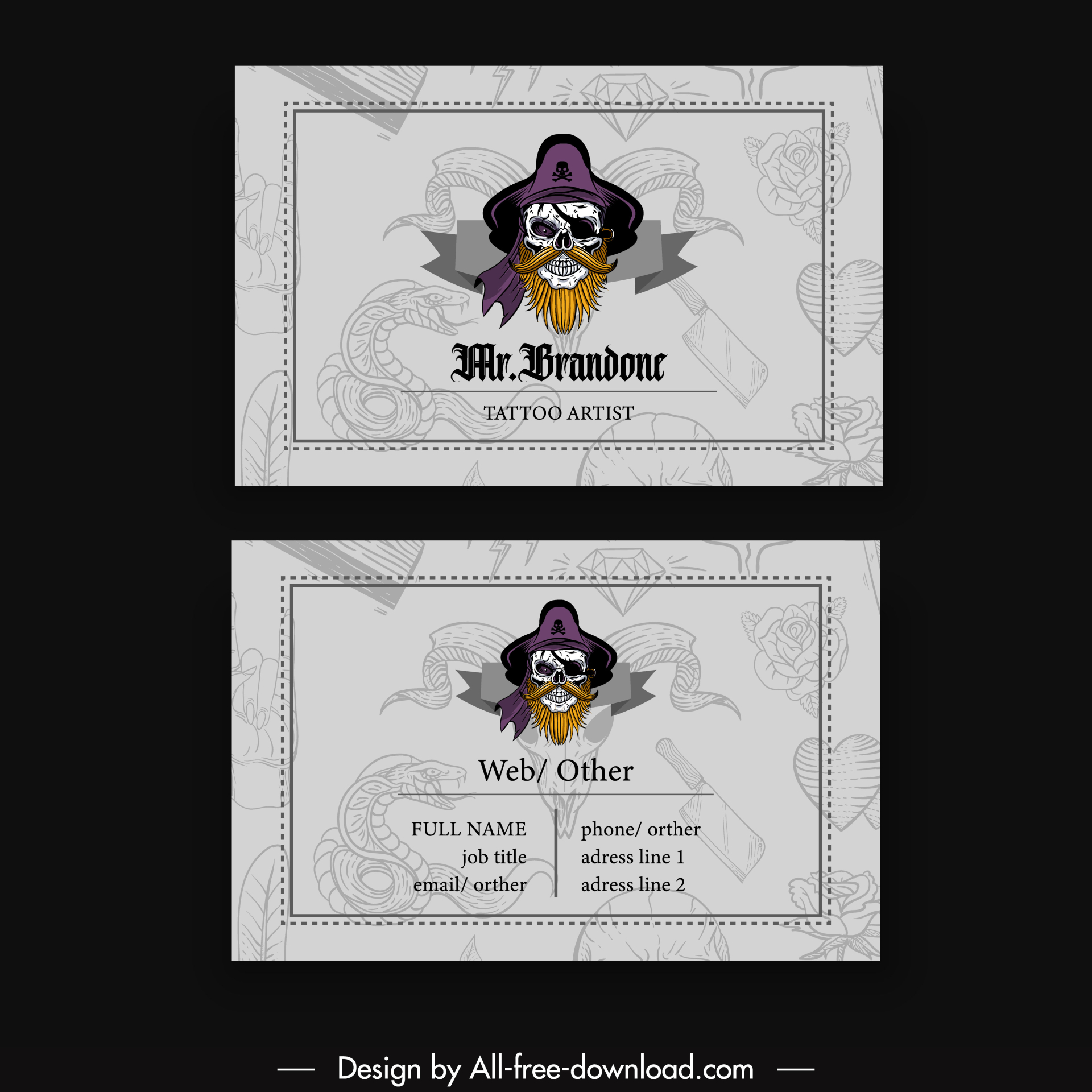 tattoo business card template blurred handdrawn elements