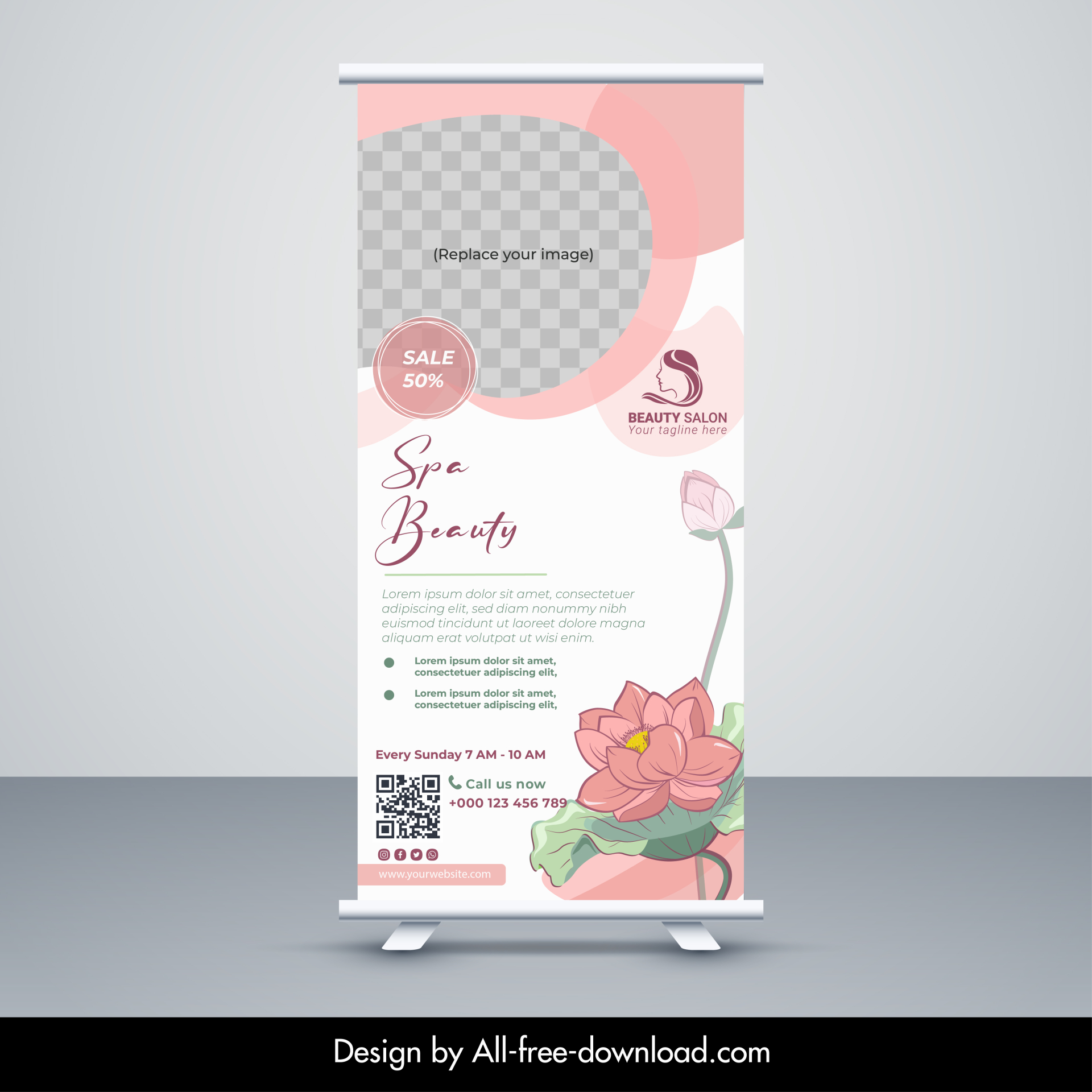 beauty spa salon banner template roll up lotus decor