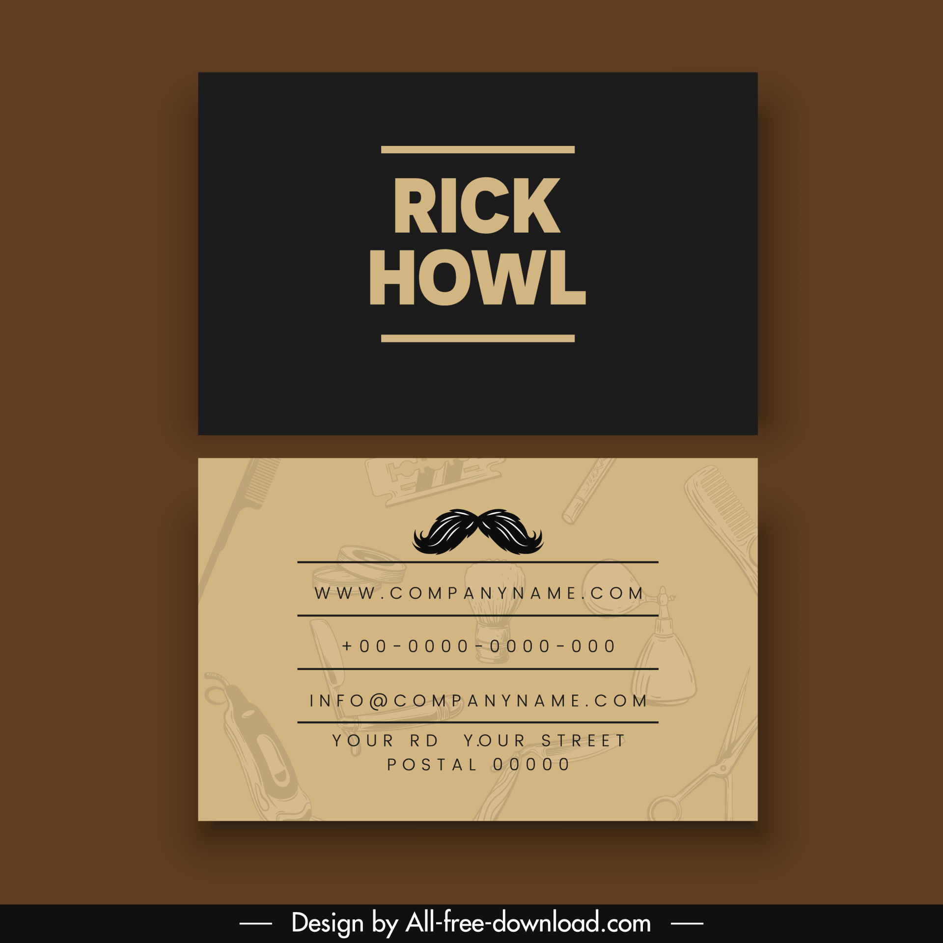 barber shop name card template blurred dark classic 