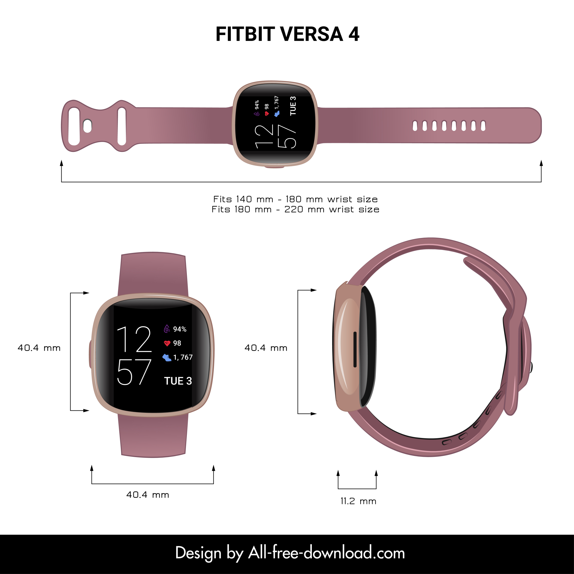 fitbit versa smartwatch template various views sketch