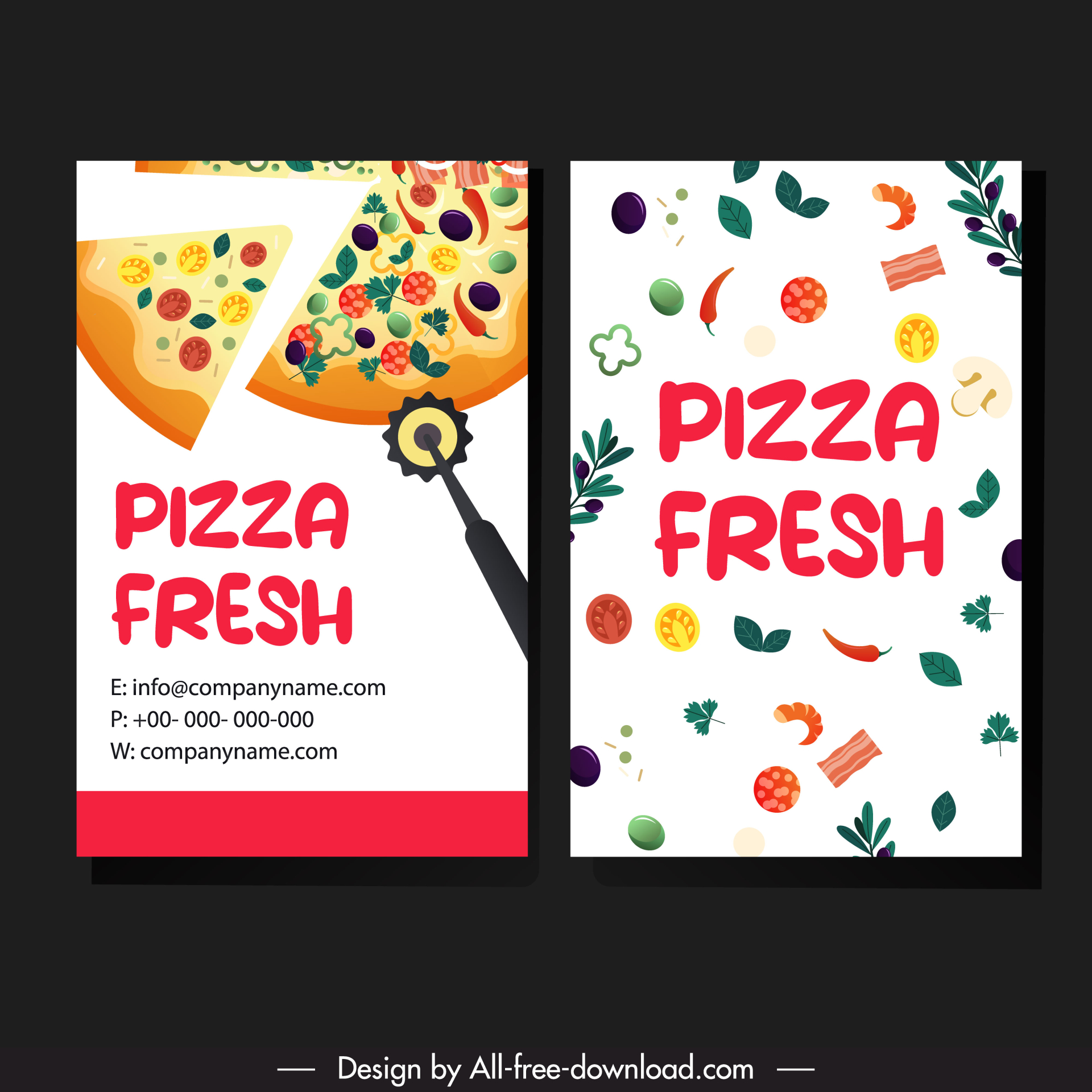 pizza restaurant business card template cooking elements 