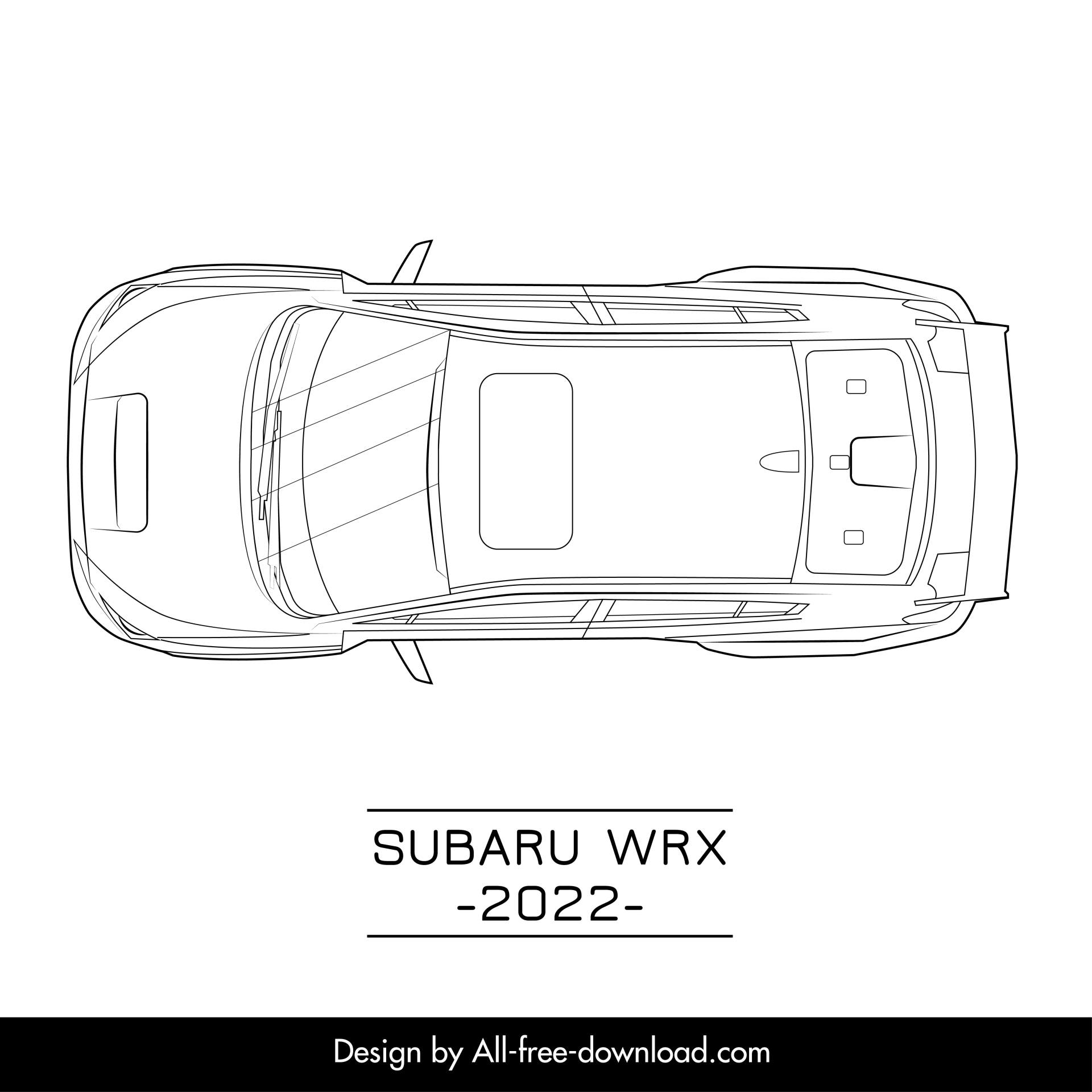 subaru wrx 2022 car advertising banner template flat black white handdrawn top view outline