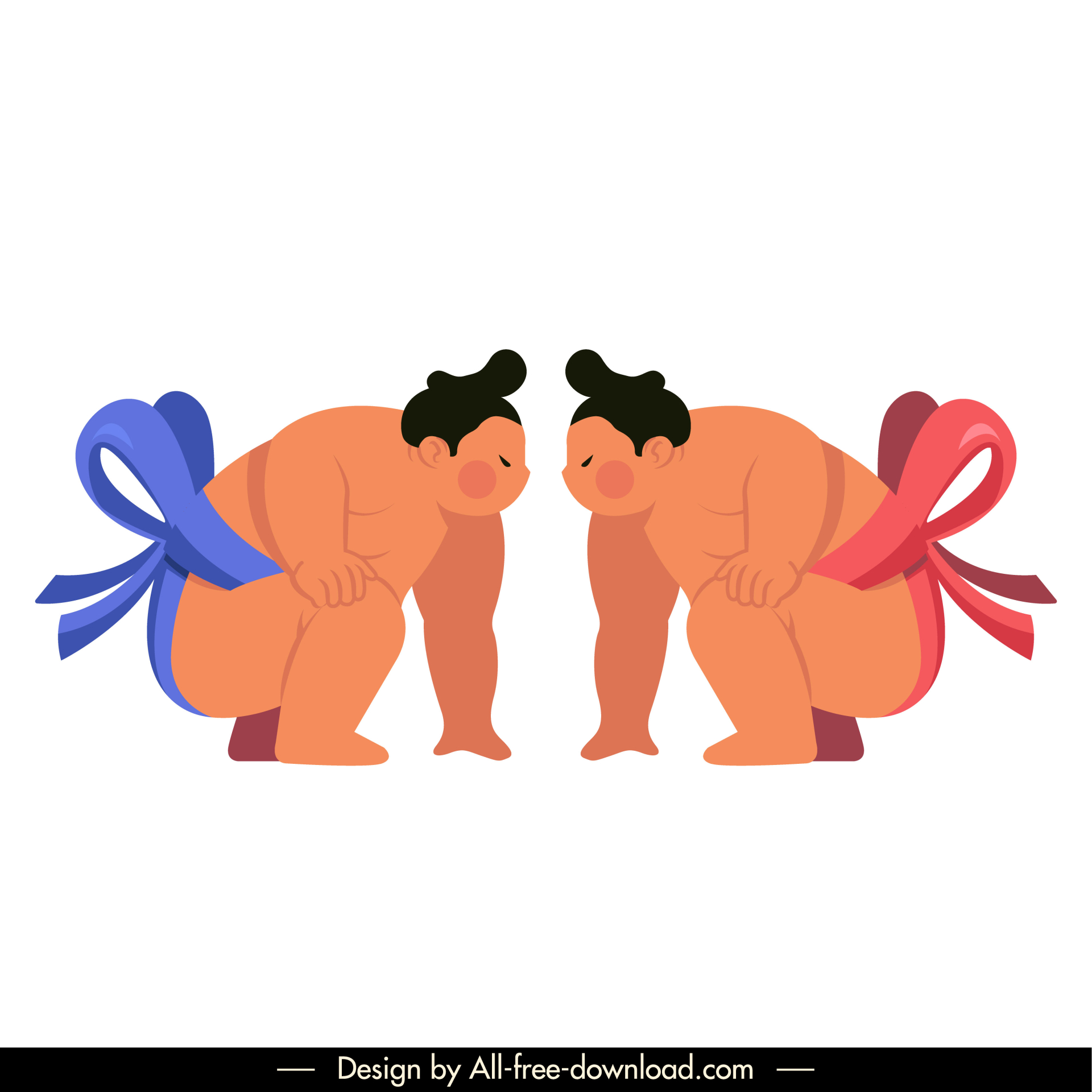 japan design elements sumo fighters sketch cartoon characters