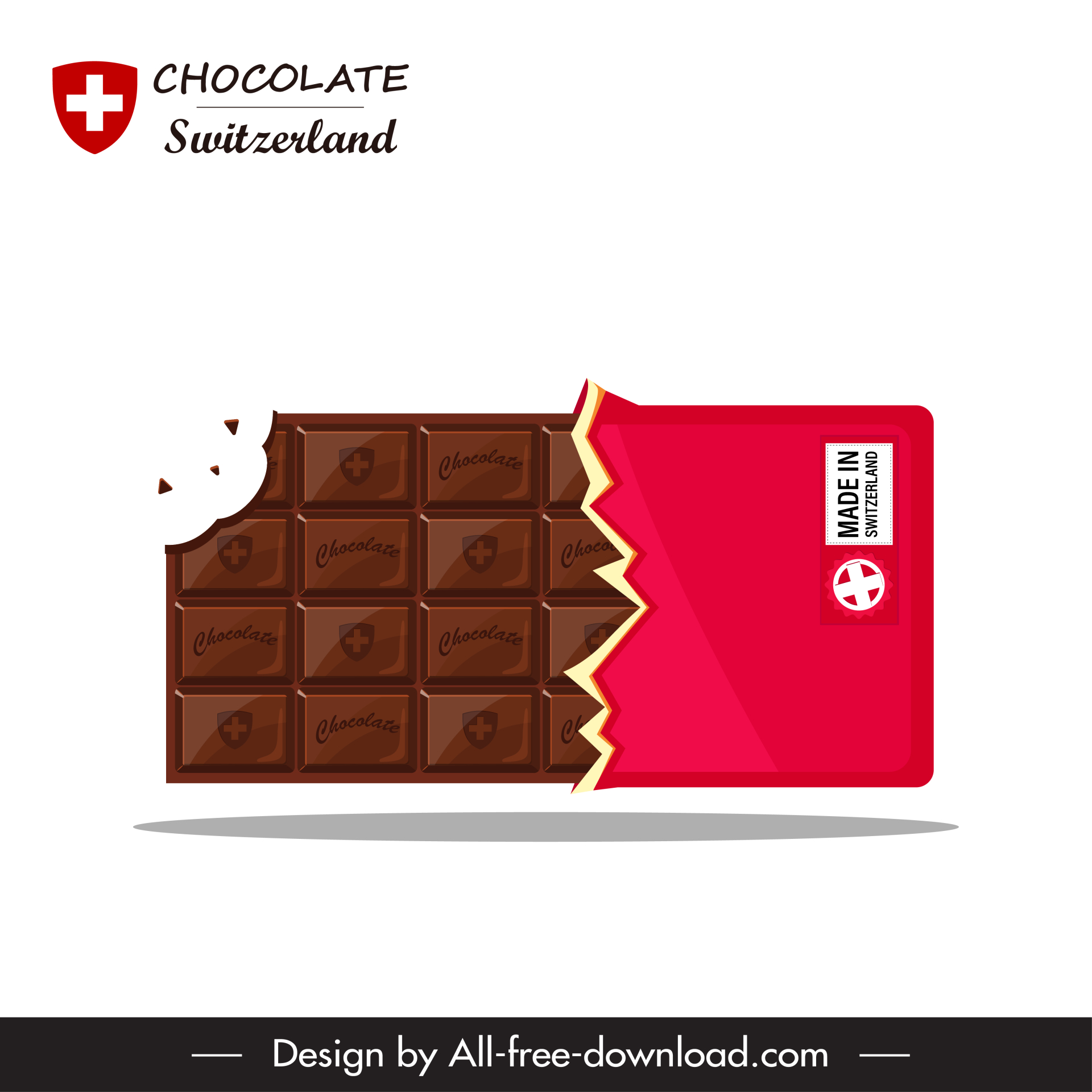  switzerland advertising poster template bitten chocolate bar outline elegant design 