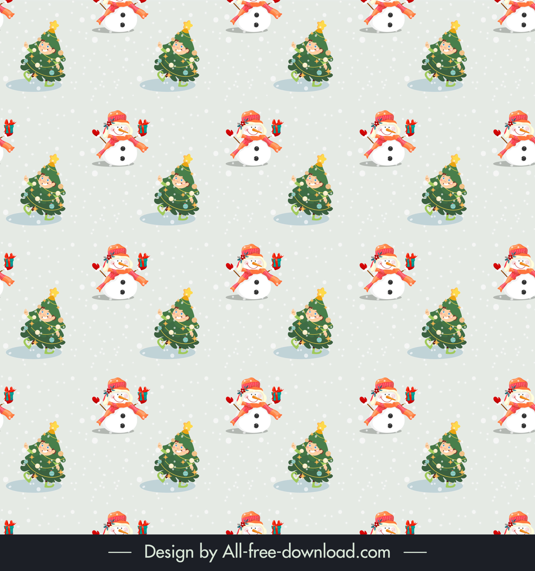 christmas seamless pattern template cute kid snowman fir tree outline