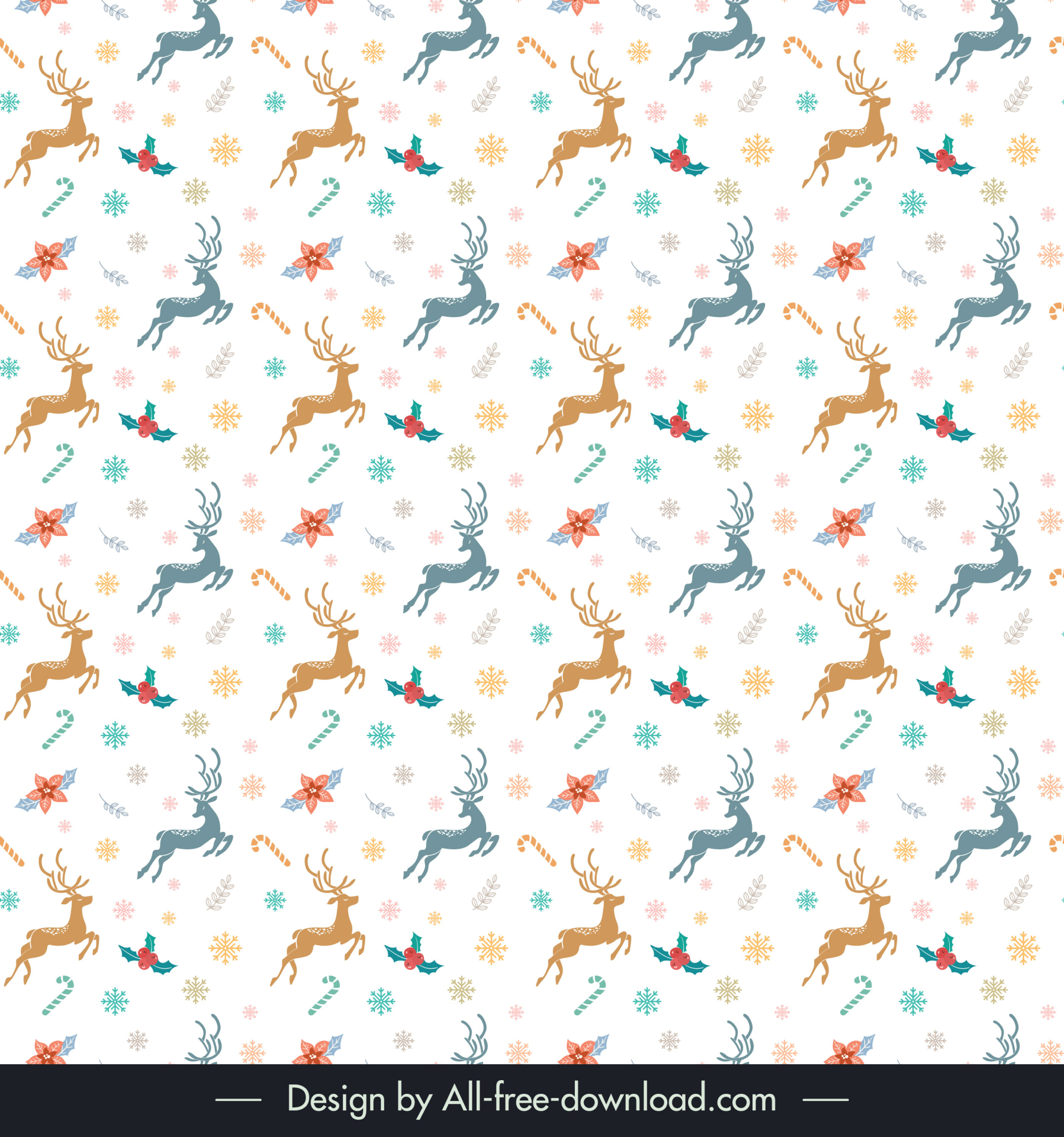 christmas seamless pattern repeating silhouette reindeers snowflakes floral decor