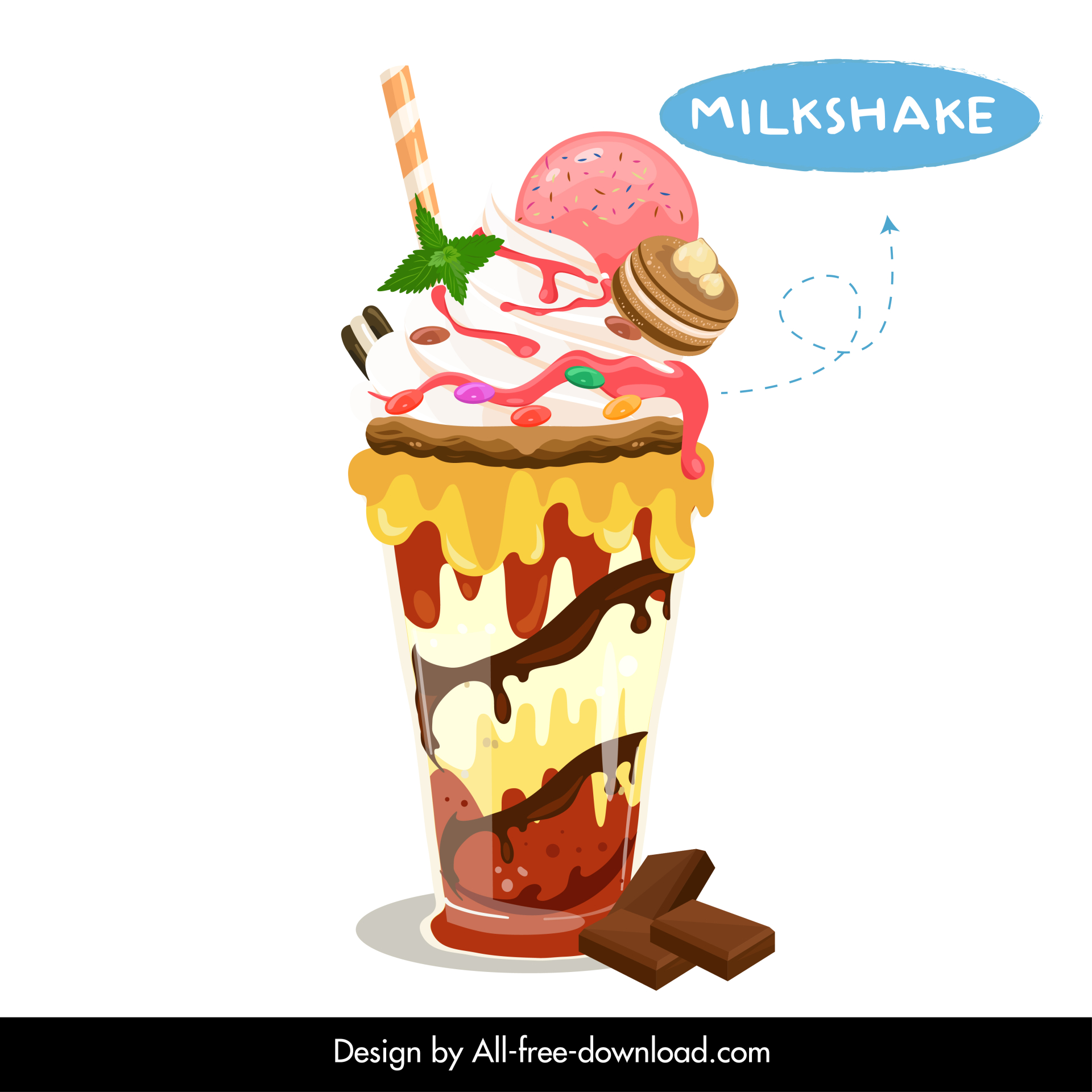 milkshake  drink glass icon melting cream chocolate candies cookies decor