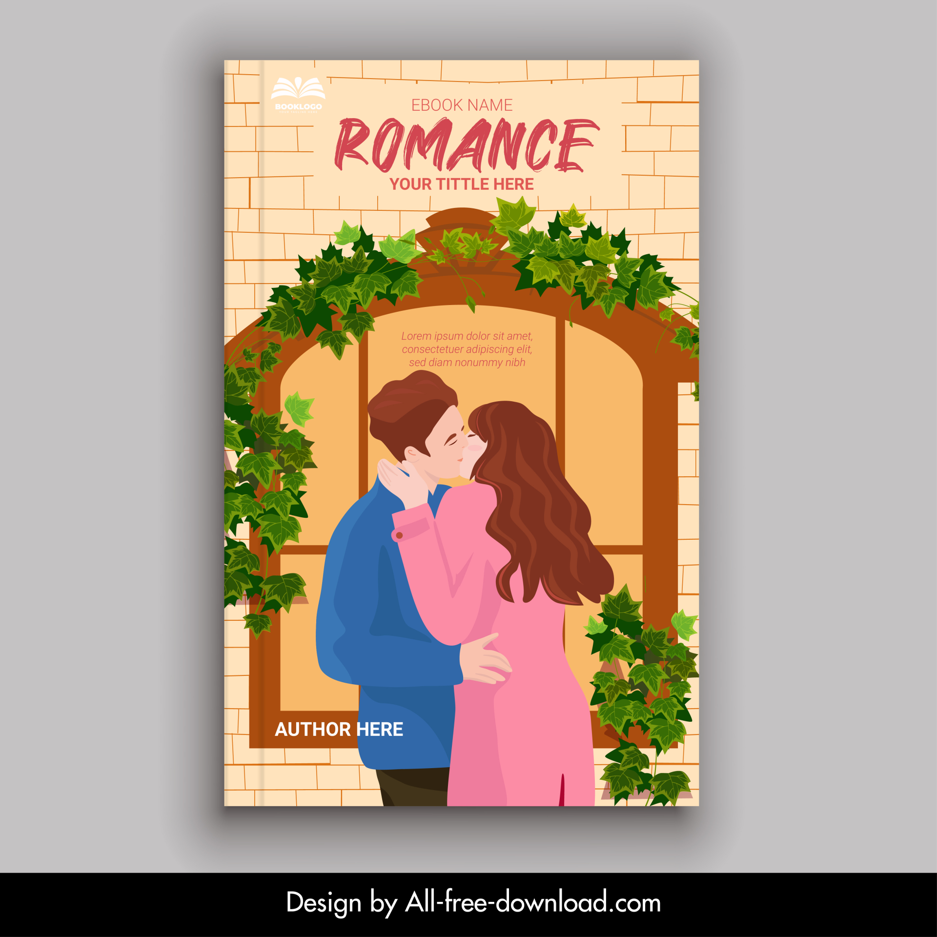 romance ebook cover template lady man kissing sketch cartoon design 