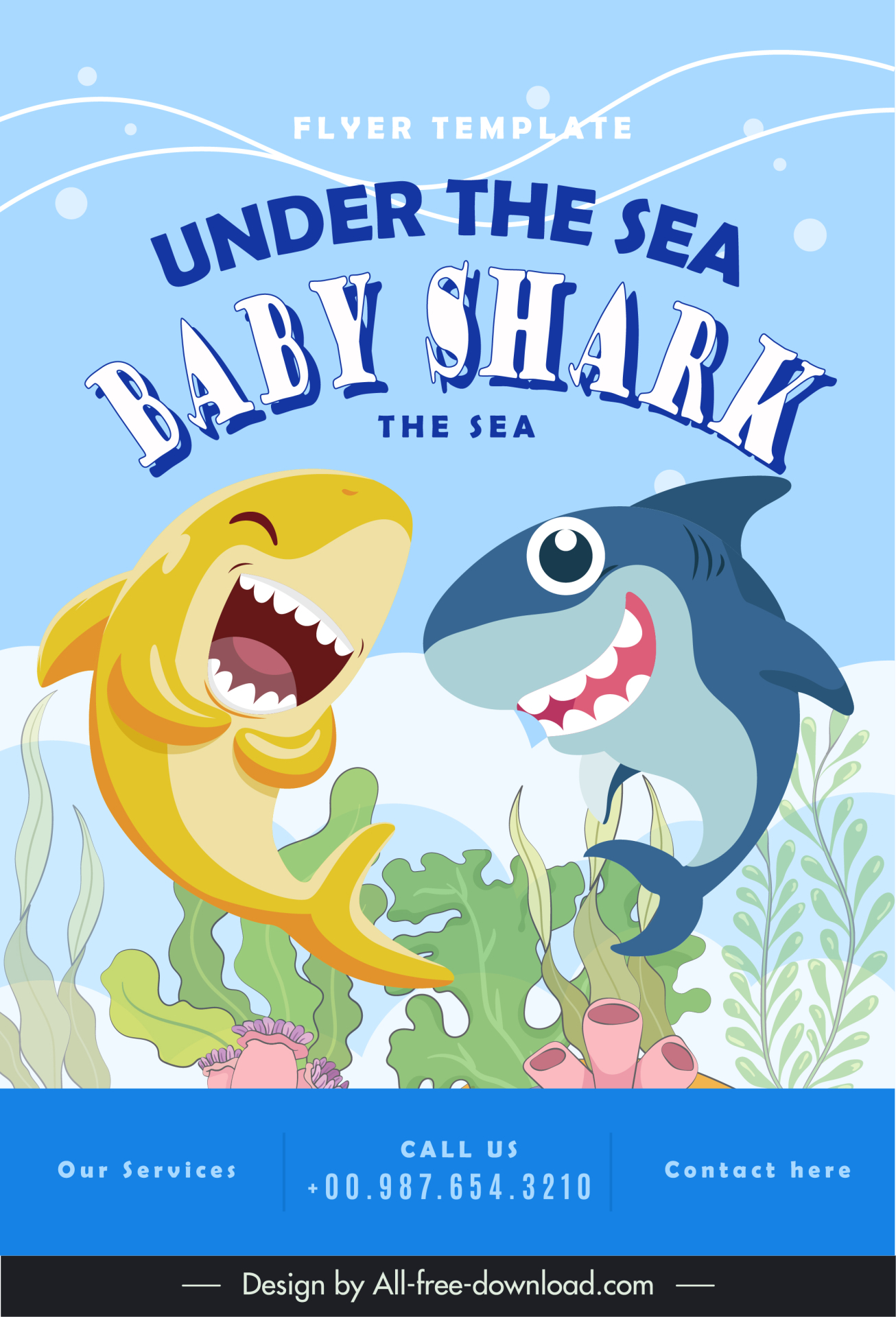 flyer baby shark template cute funny dynamic cartoon design 