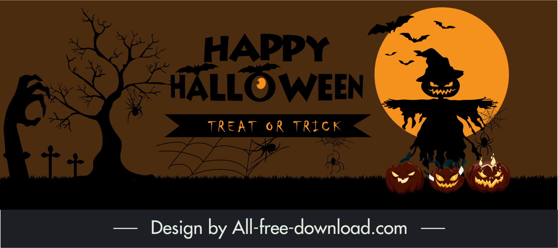 halloween banner template flat classical dark design horror elements sketch 