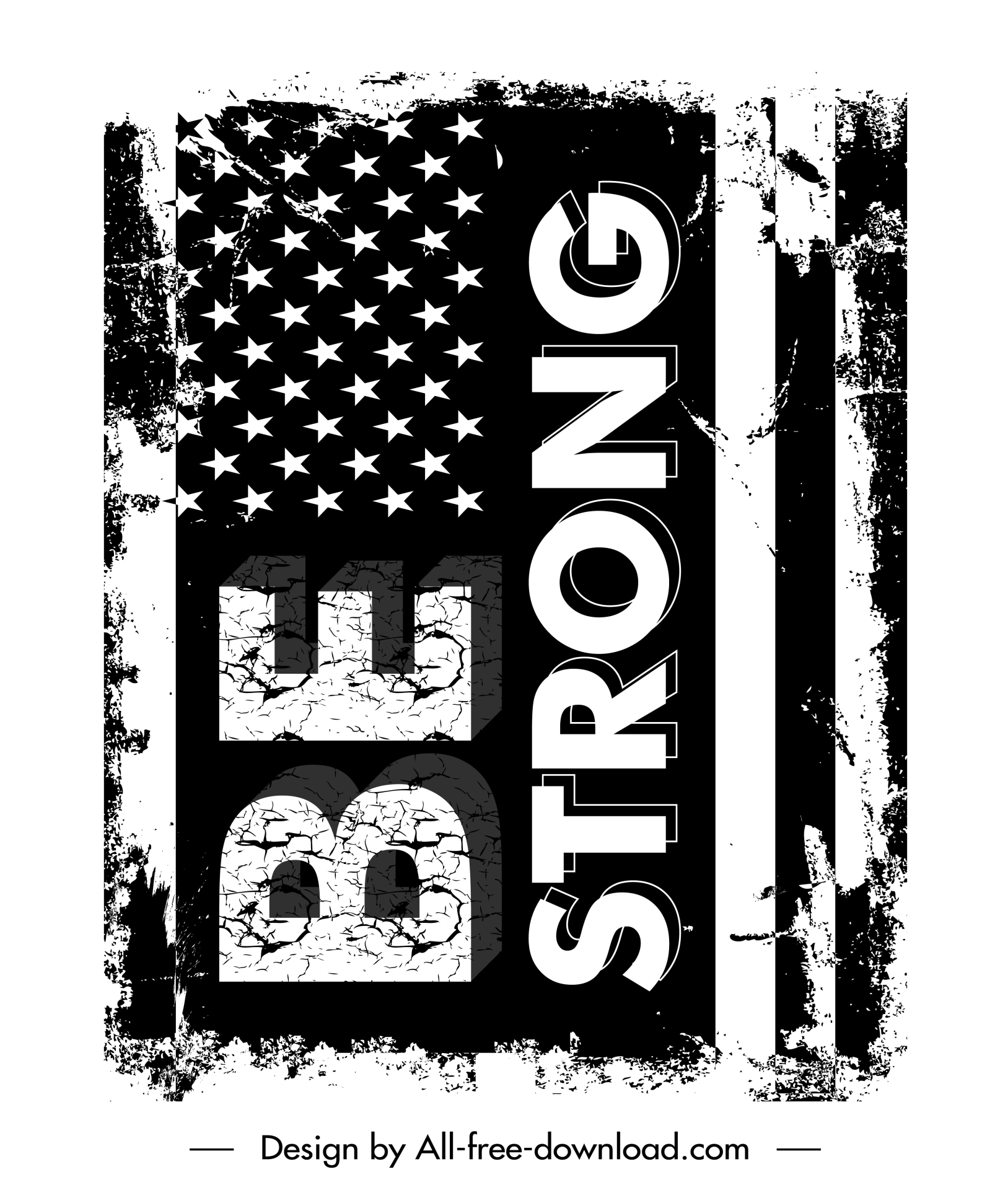 be strong quotation typography banner template flat grunge retro usa flag sketch black white design 