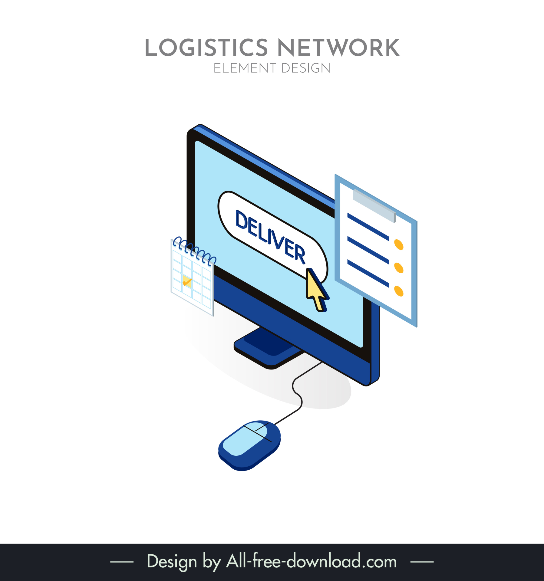 logistics design element 3d computer screen mouse sketch