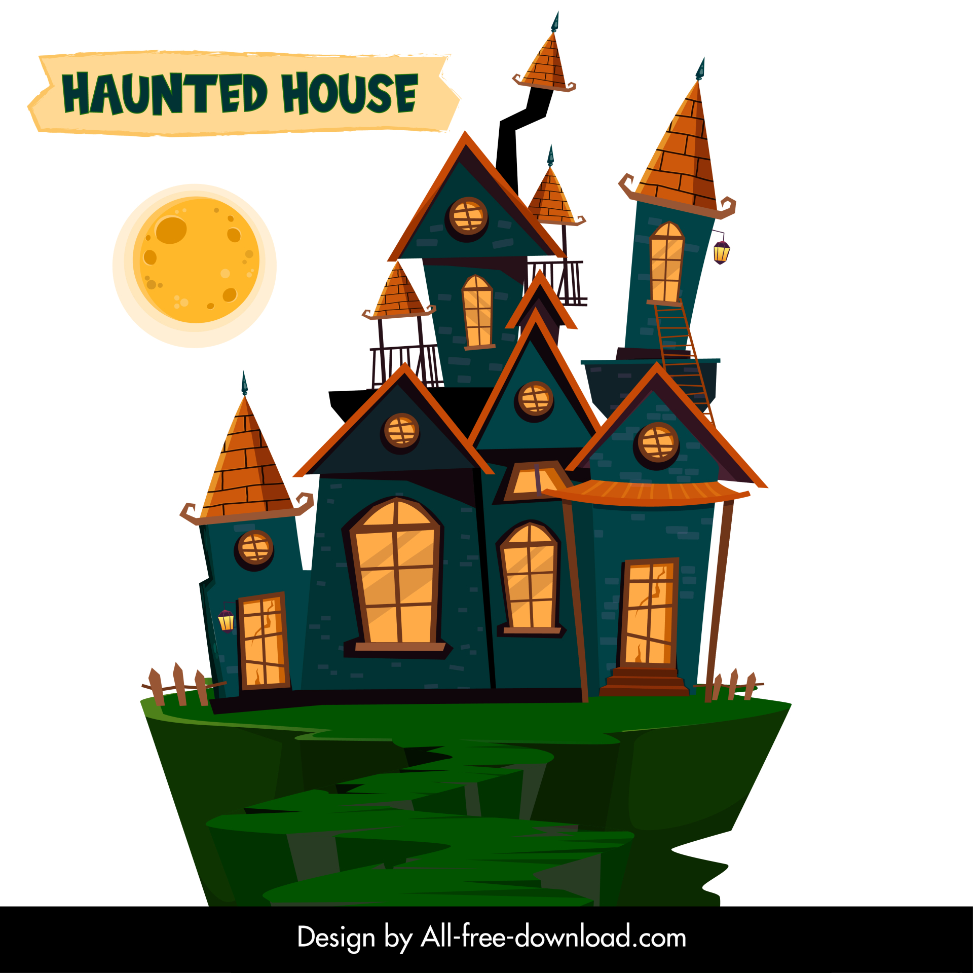 creepy halloween haunted house icon classical handdrawn sketch