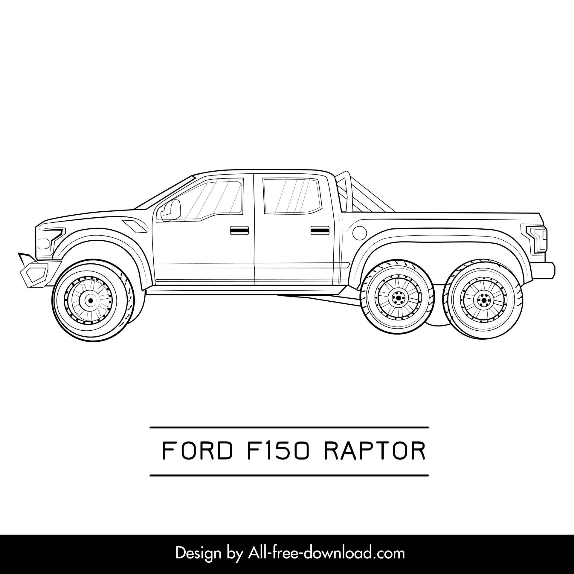 ford f150 raptor car model icon flat black white handdrawn side view outline