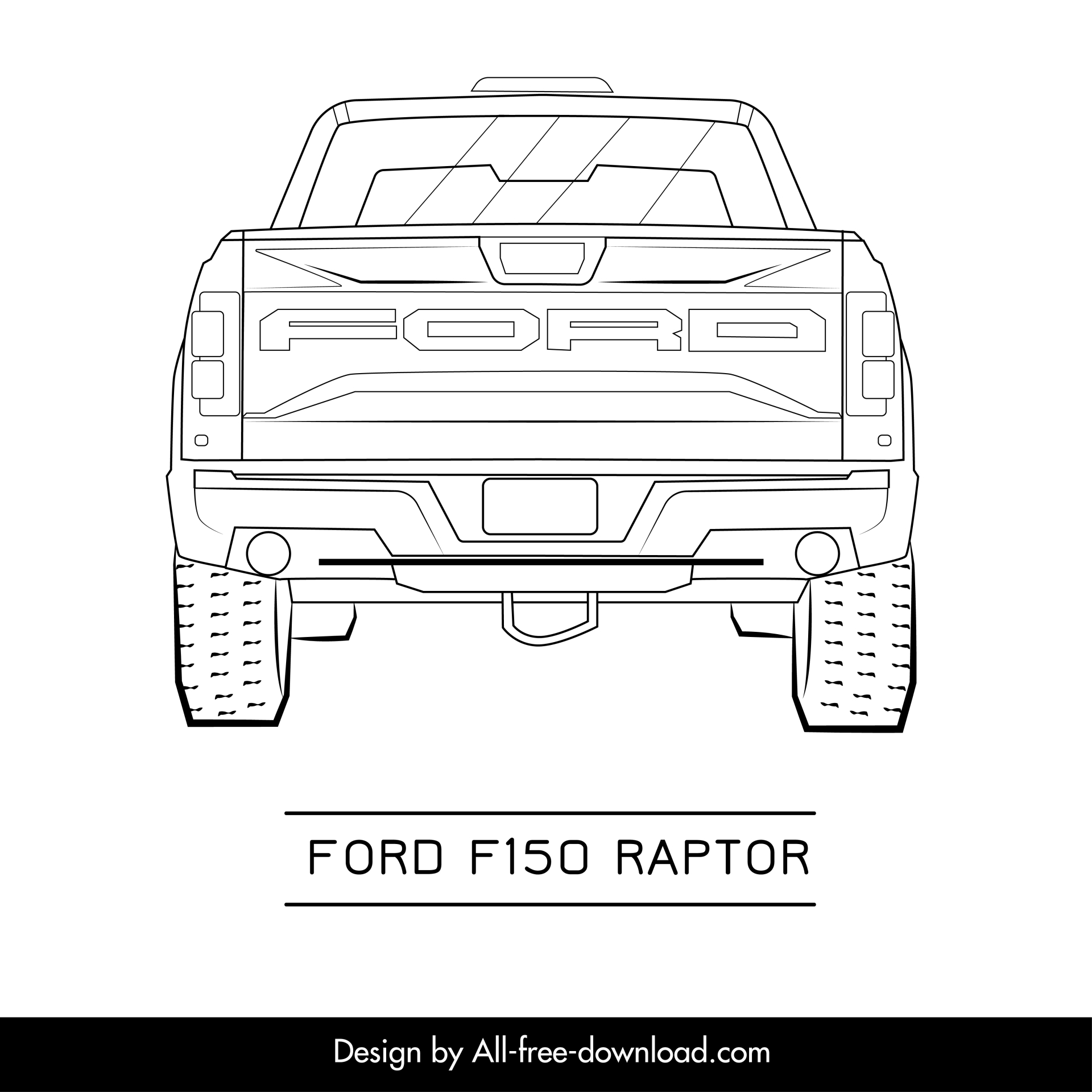 ford f150 raptor car model icon flat symmetric black white back view outline