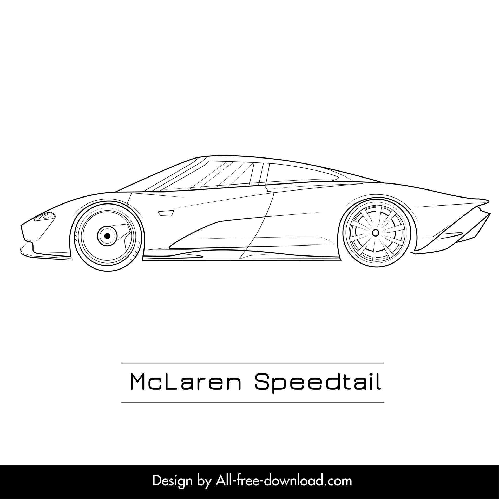 mclaren speedtail luxury car model template flat black white handdrawn side view outline