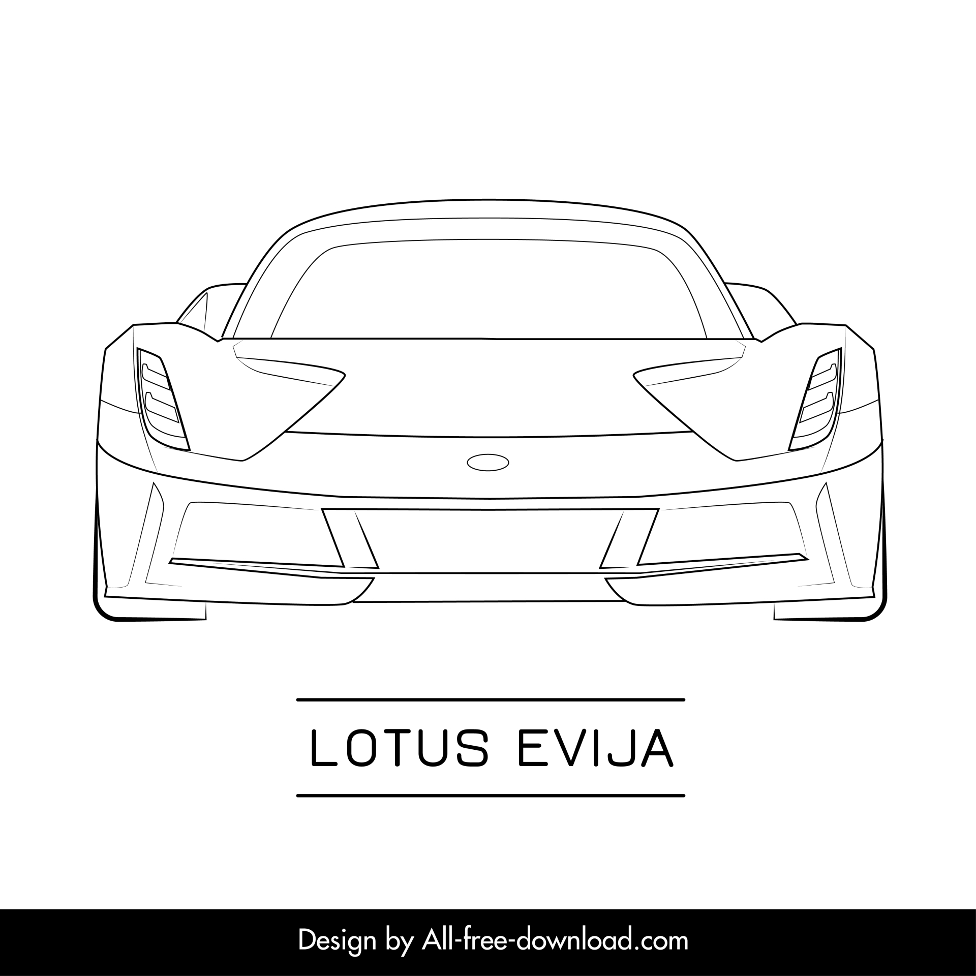 lotus evija car model icon flat symmetric handdrawn front view outline