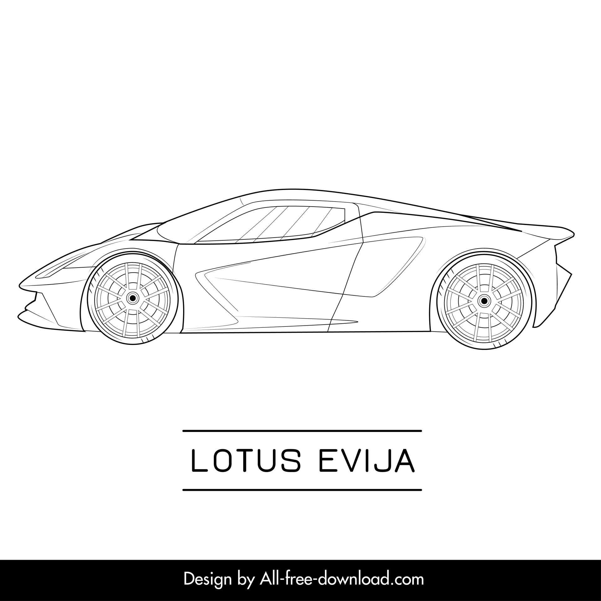 lotus evija car model icon flat black white handdrawn side view outline