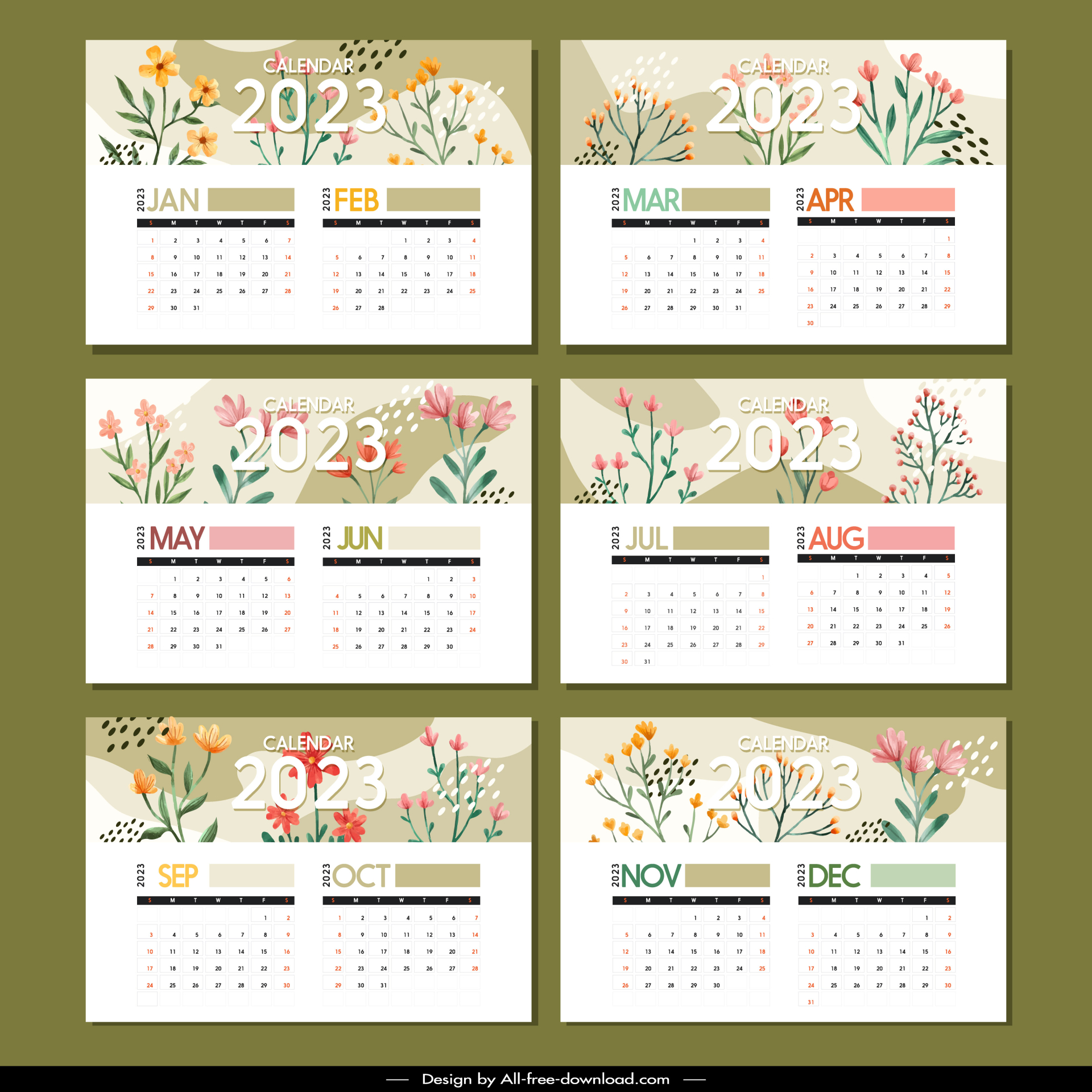 desk calendar 2023 template elegant classic natural flowers decor