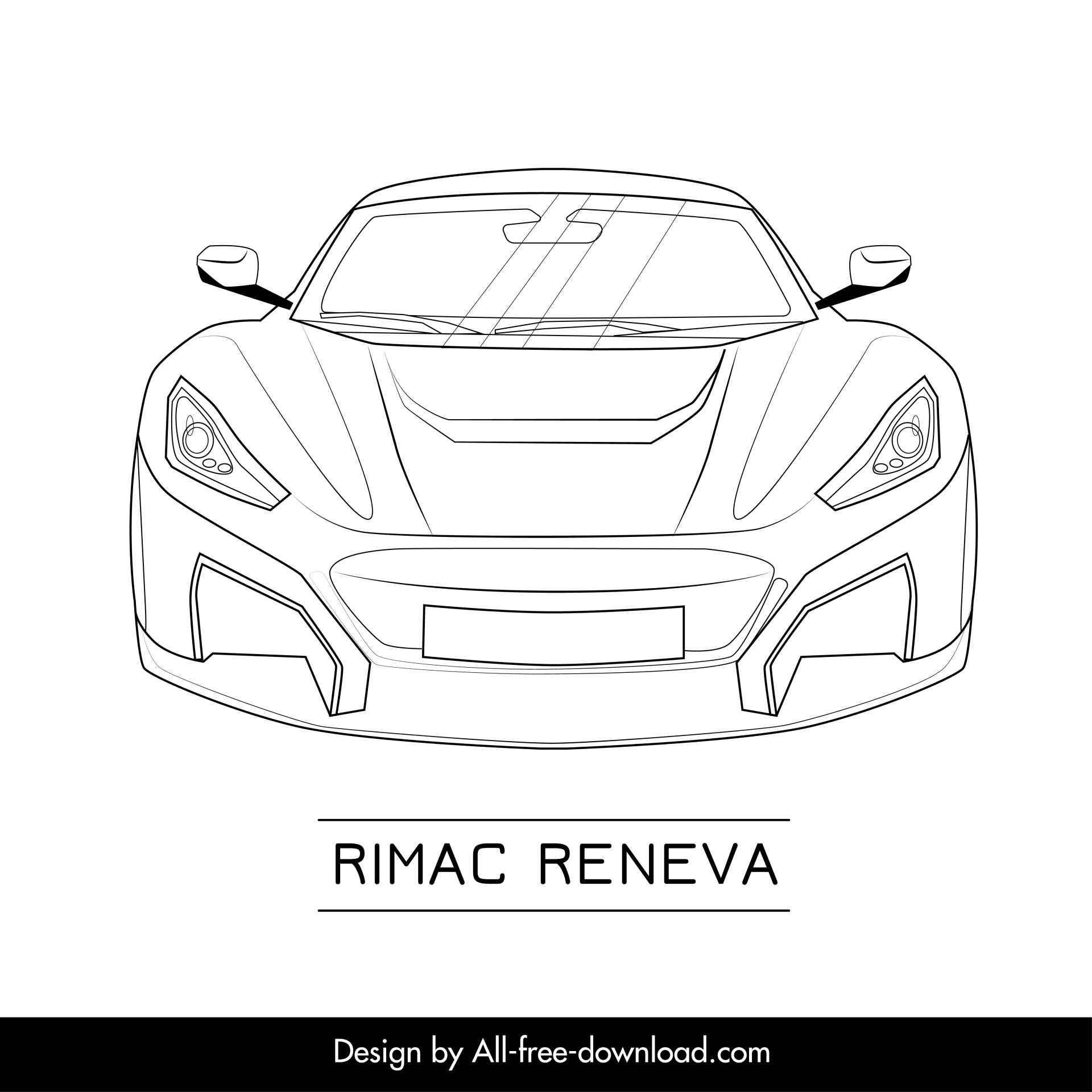 rimac reneva car model icon black white symmetric handdrawn front view outline