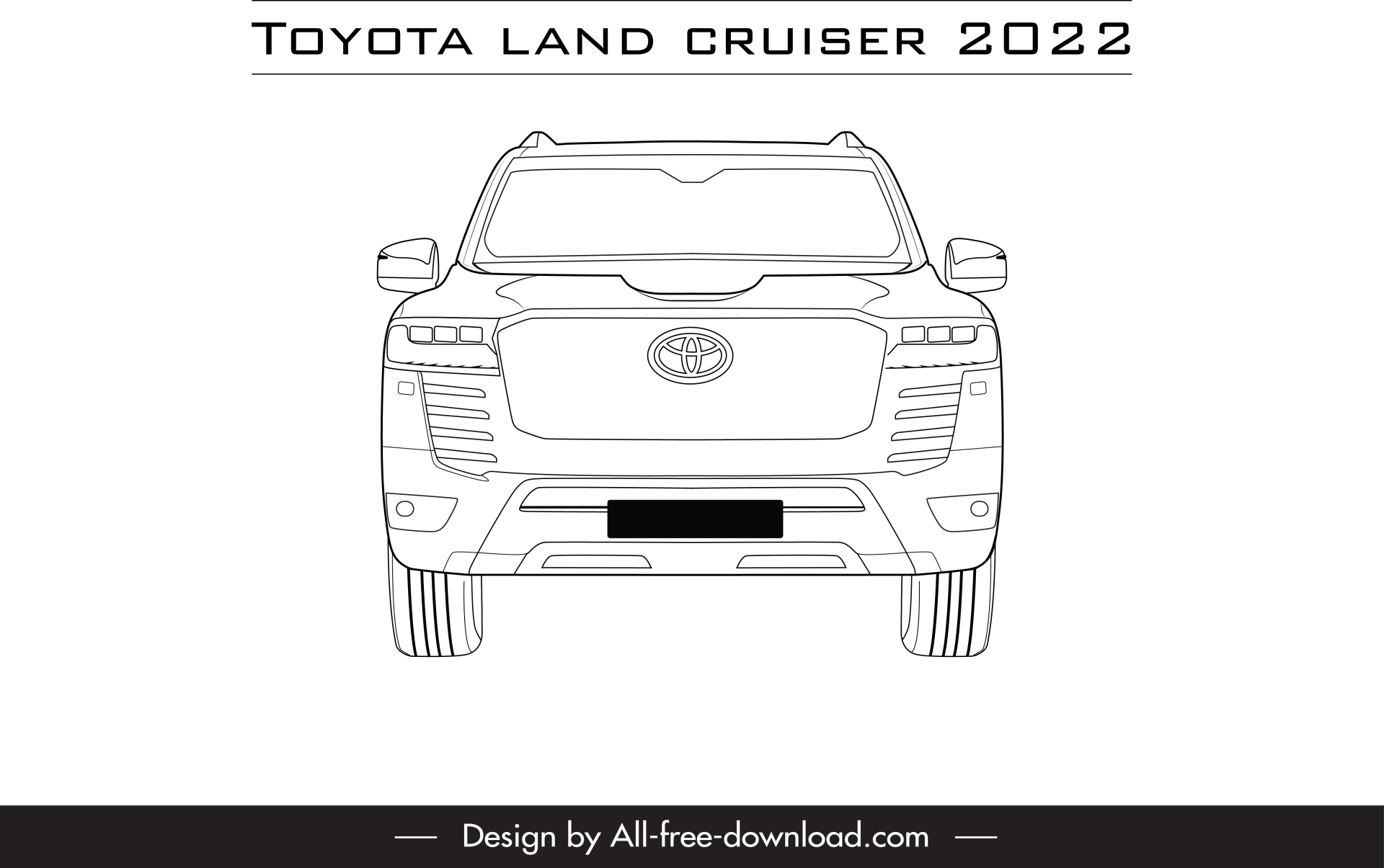 toyota land cruiser 2022 car model icon flat black white symmetric font view outline