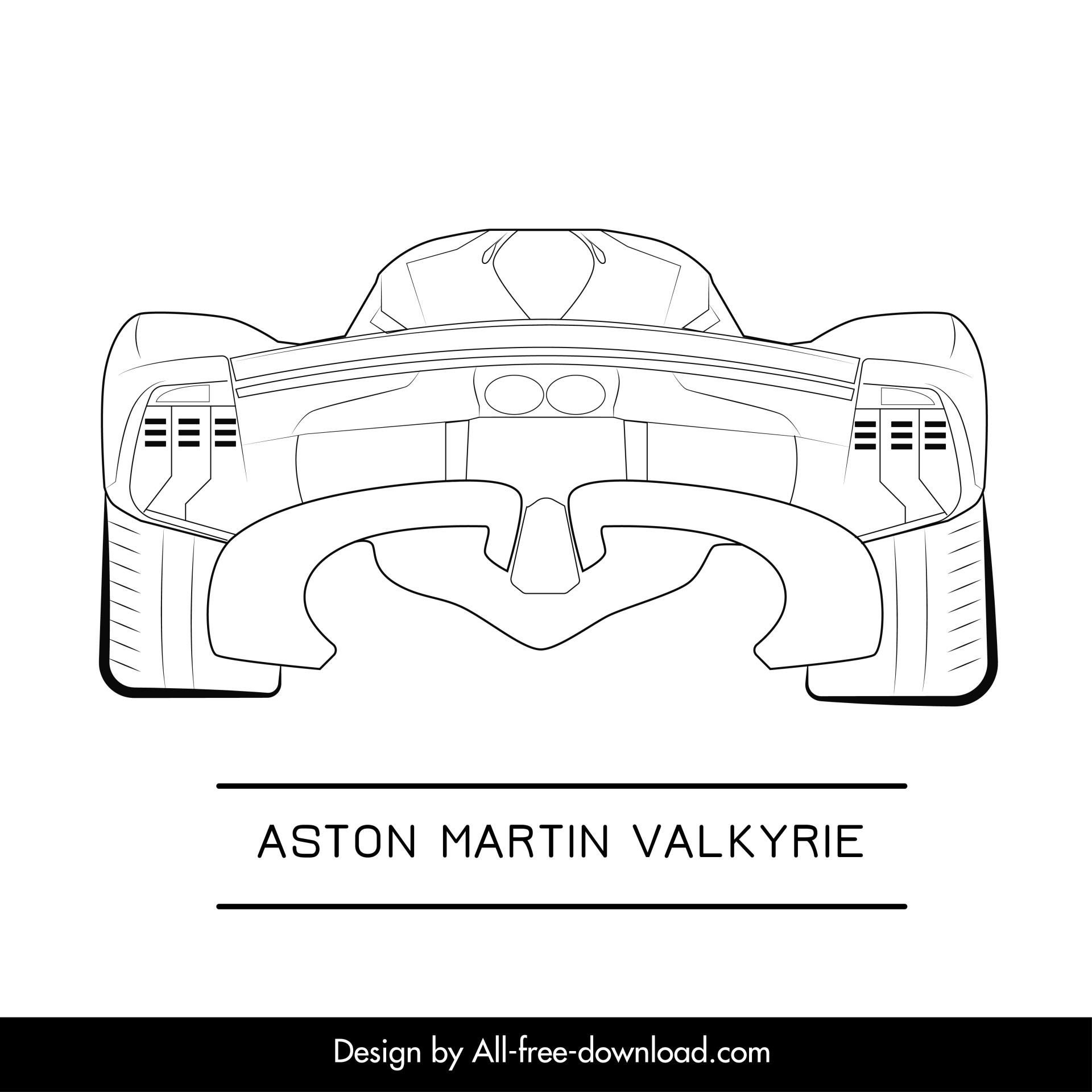 aston martin valkyrie car model icon flat symmetric black white back view outline