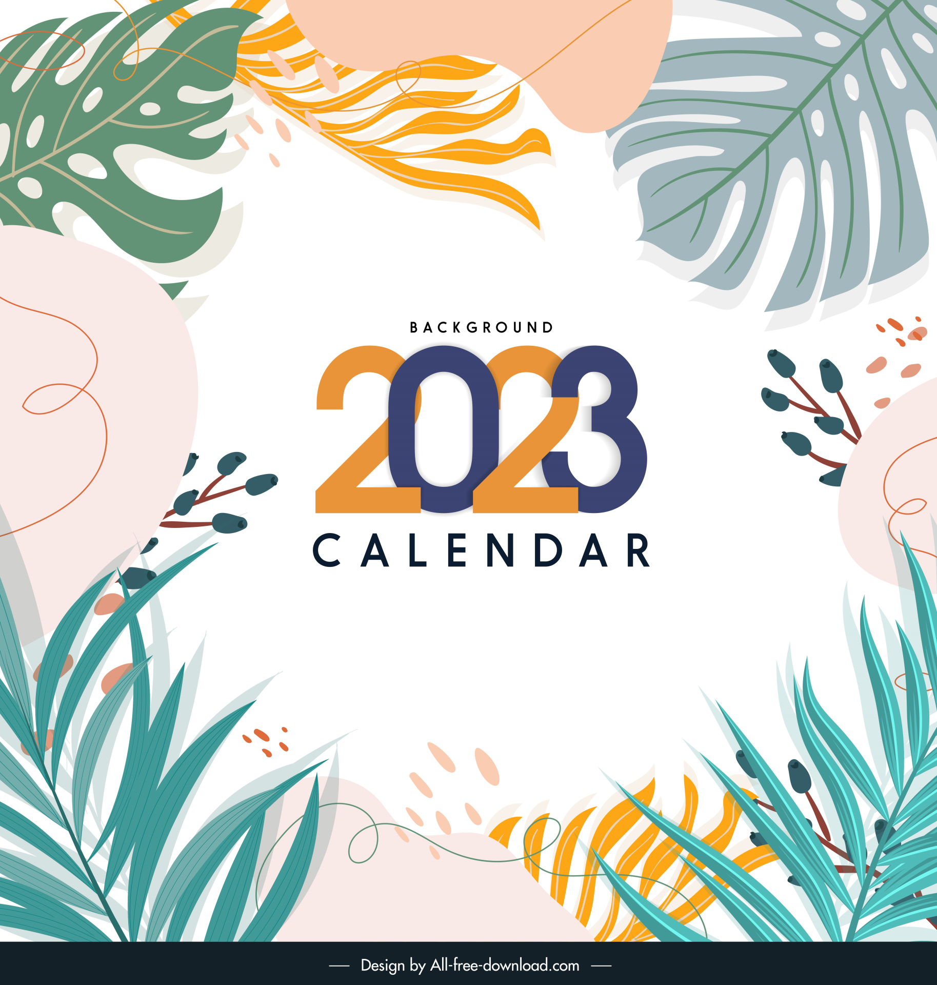 2023 calendar backdrop template  classical handrawn leaves sketch