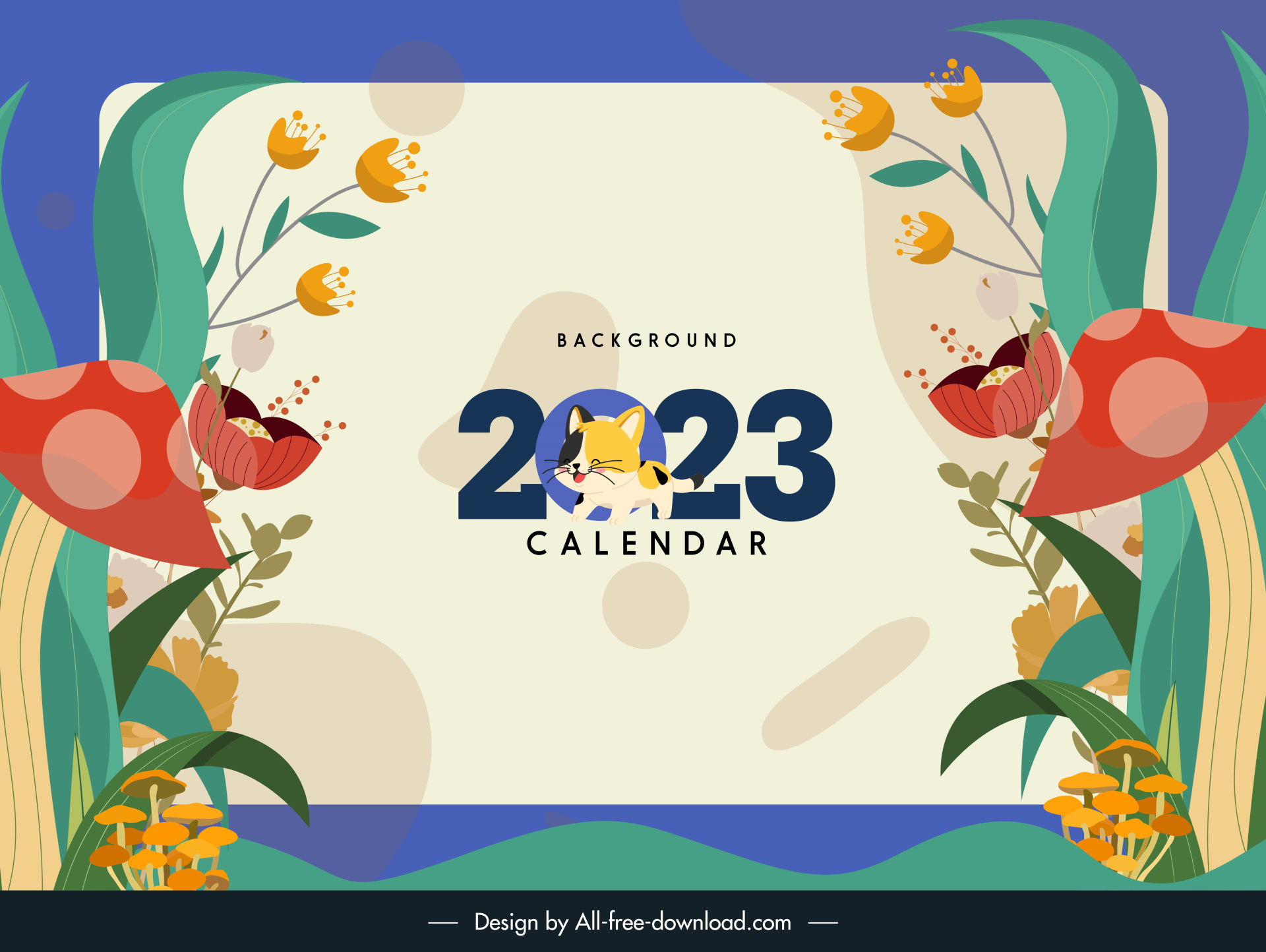 2023 calendar backdrop template cute elegant  flowers scene kitty decor