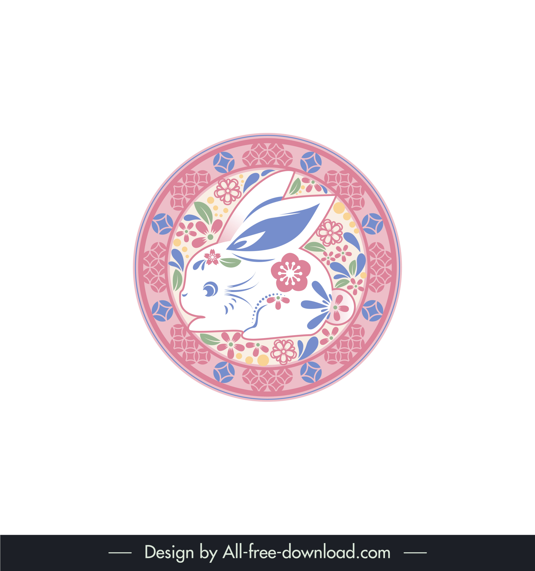 rabbit paper cut china style dish template elegant flat classical design 