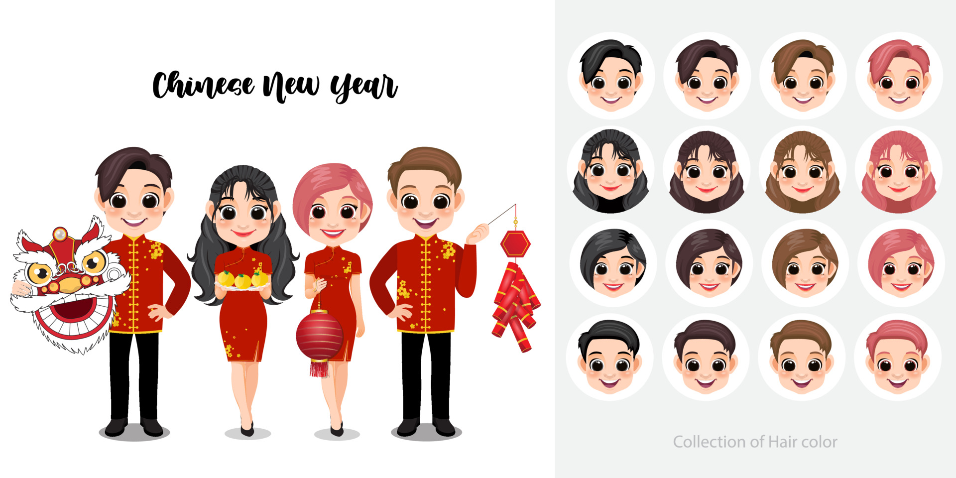 vecteezy chinese new year design elements people holding dragon head orange traditional costumes cartoon sketch