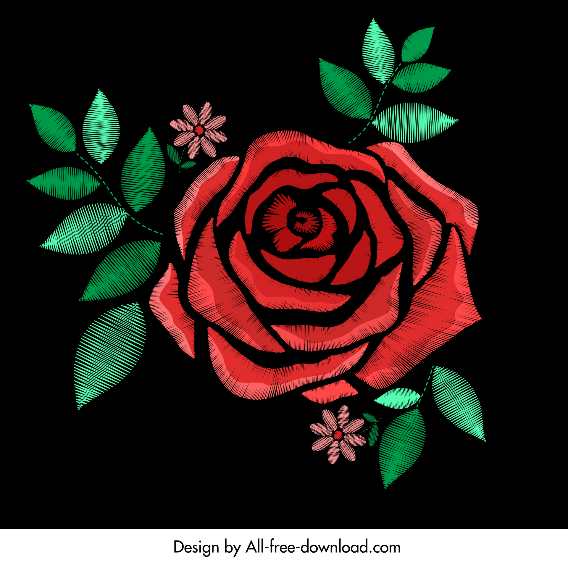 patch flower painting dark retro design