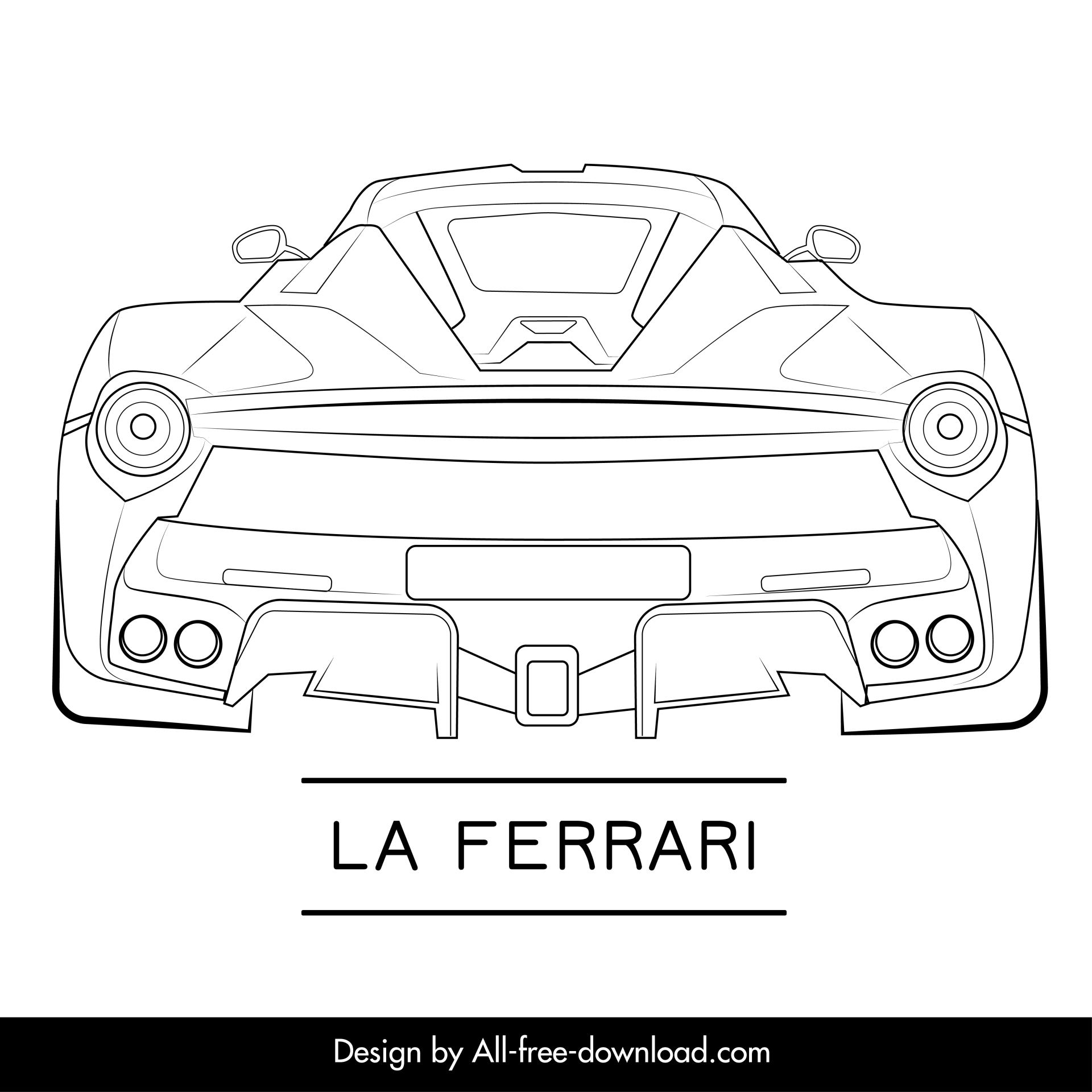 la ferrari car model template flat handdrawn symmetric back view outline